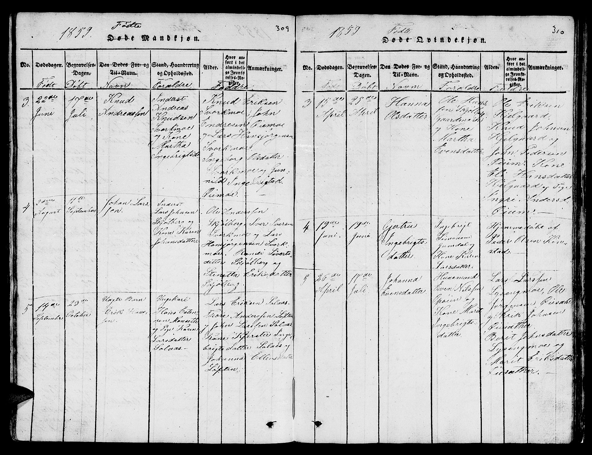 Ministerialprotokoller, klokkerbøker og fødselsregistre - Sør-Trøndelag, SAT/A-1456/671/L0842: Klokkerbok nr. 671C01, 1816-1867, s. 309-310