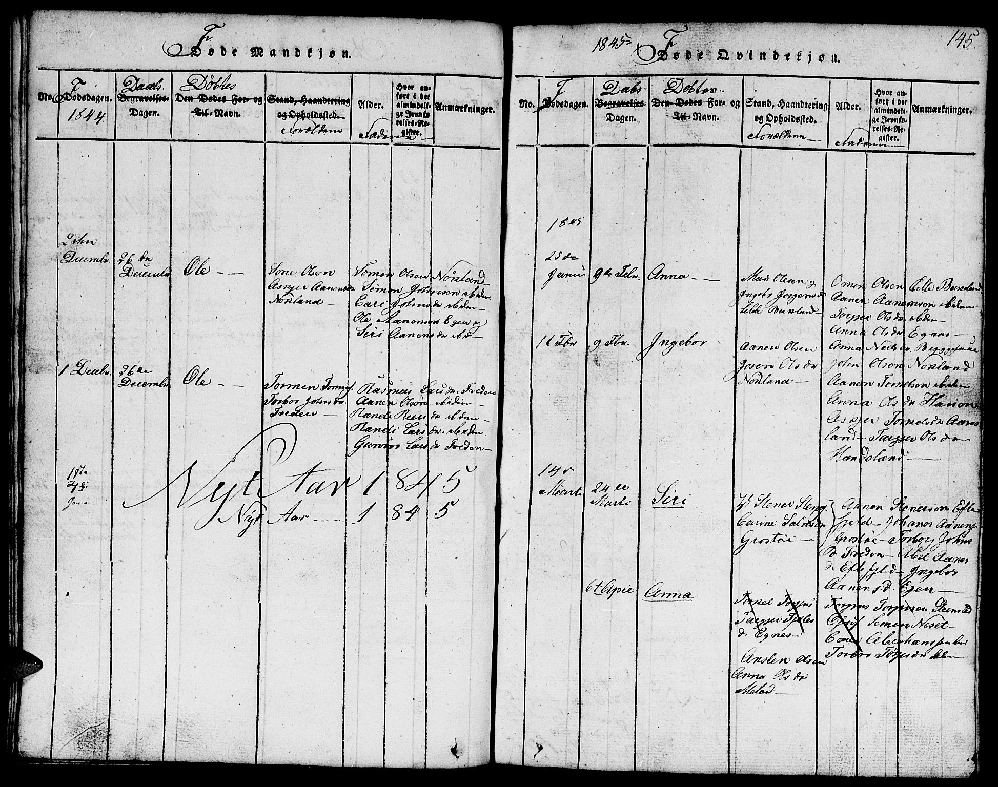 Hægebostad sokneprestkontor, SAK/1111-0024/F/Fb/Fbb/L0001: Klokkerbok nr. B 1, 1816-1850, s. 145