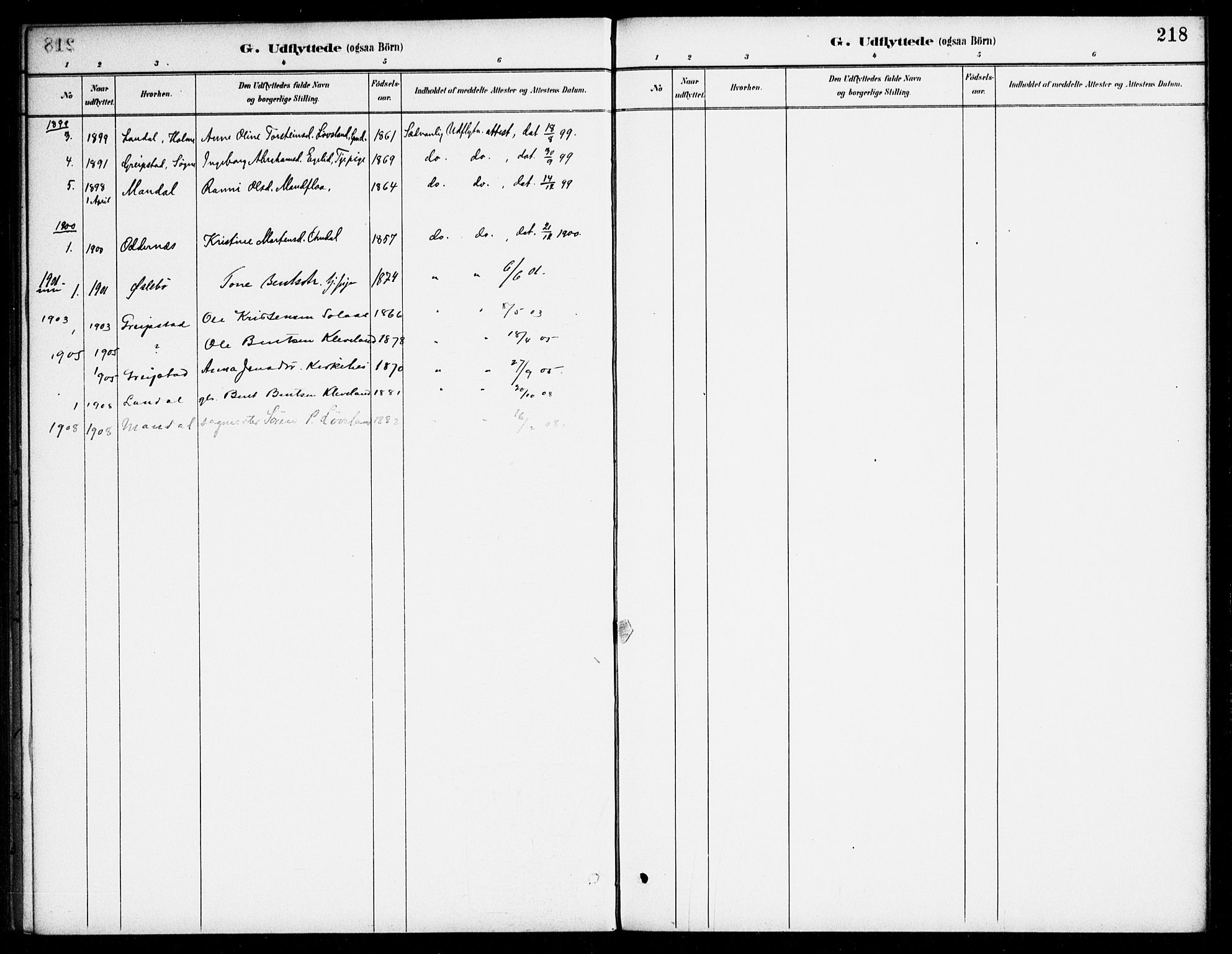 Bjelland sokneprestkontor, AV/SAK-1111-0005/F/Fa/Fab/L0004: Ministerialbok nr. A 4, 1887-1920, s. 218