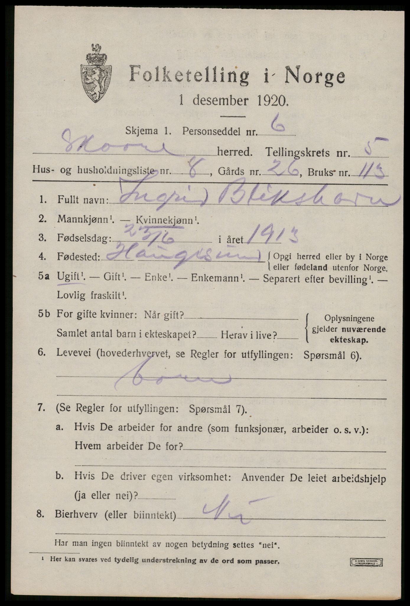 SAST, Folketelling 1920 for 1153 Skåre herred, 1920, s. 2792