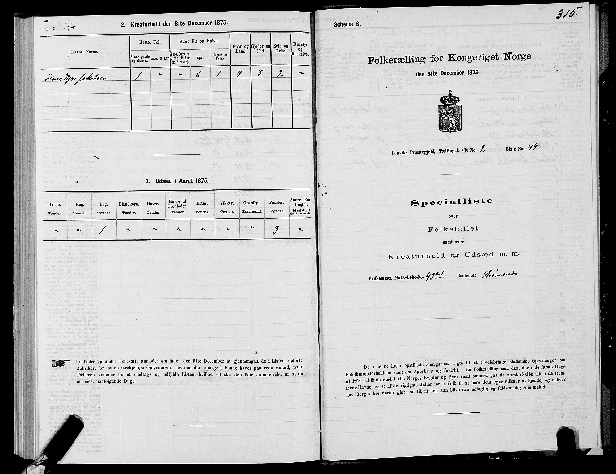 SATØ, Folketelling 1875 for 1931P Lenvik prestegjeld, 1875, s. 1315