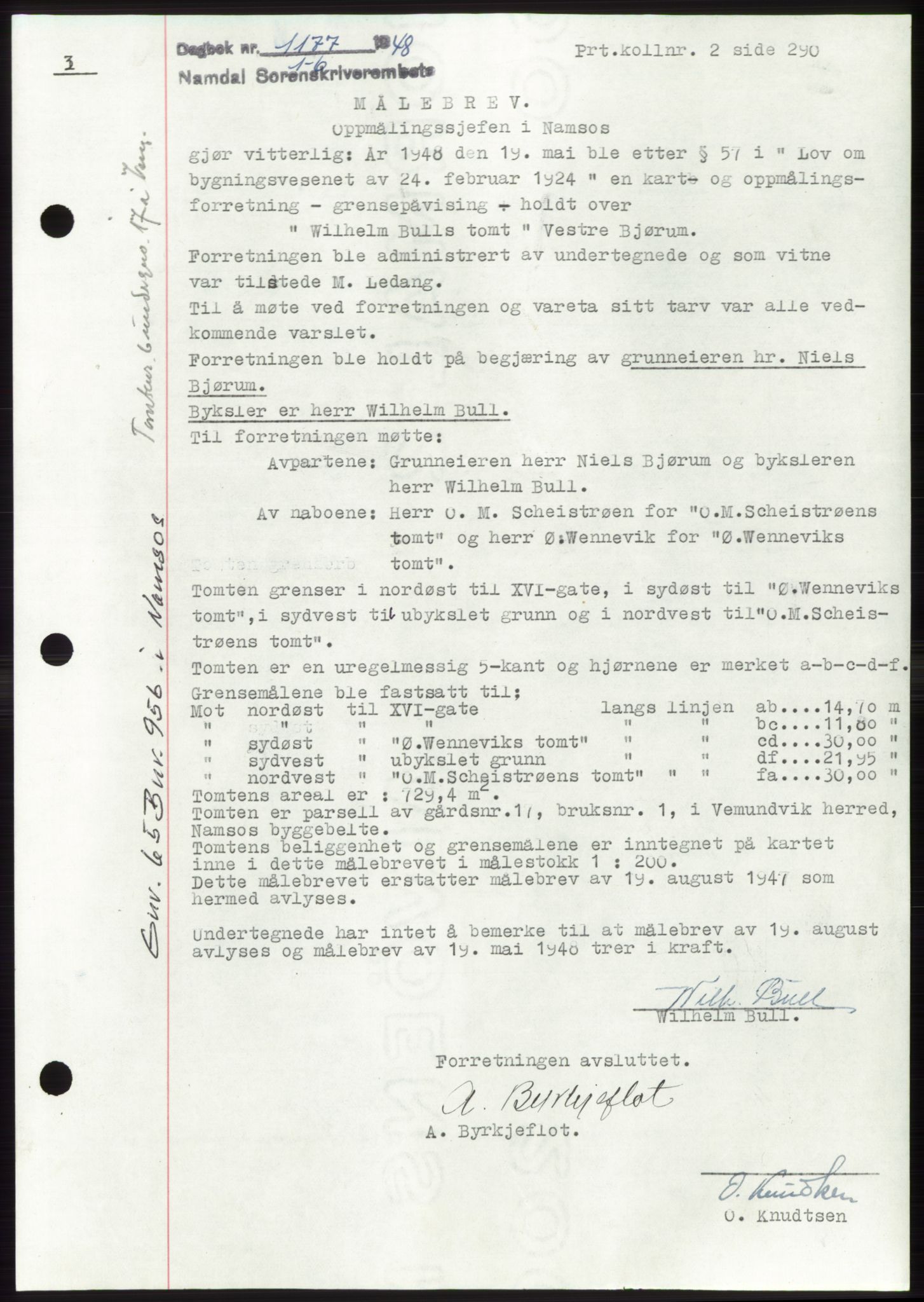 Namdal sorenskriveri, SAT/A-4133/1/2/2C: Pantebok nr. -, 1948-1948, Dagboknr: 1177/1948