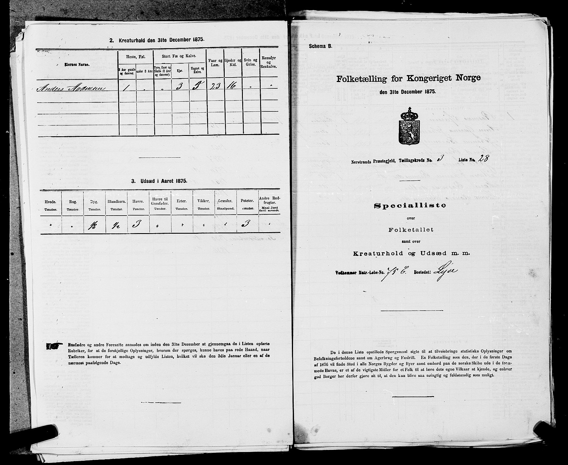 SAST, Folketelling 1875 for 1139P Nedstrand prestegjeld, 1875, s. 499