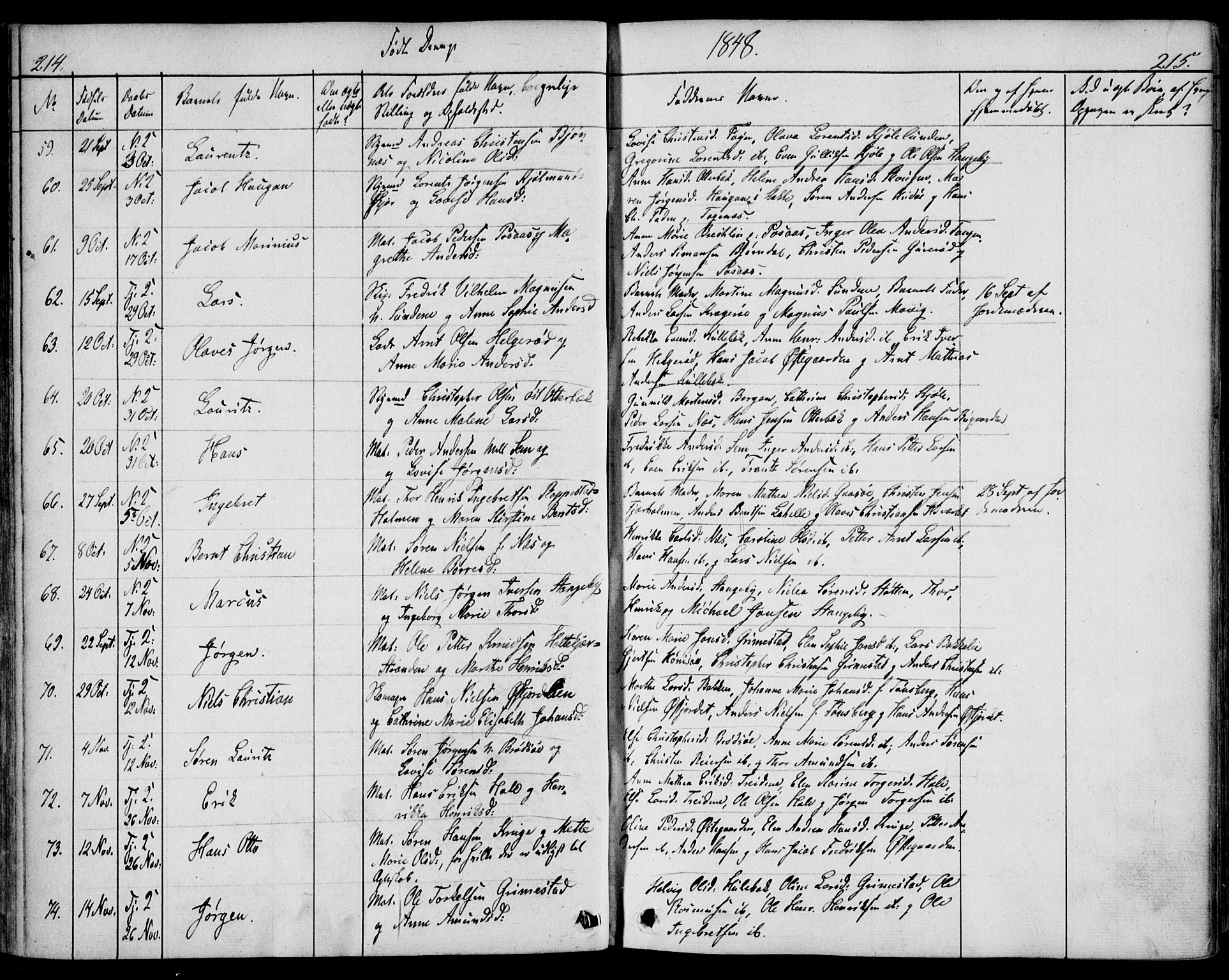 Nøtterøy kirkebøker, AV/SAKO-A-354/F/Fa/L0005: Ministerialbok nr. I 5, 1839-1852, s. 214-215