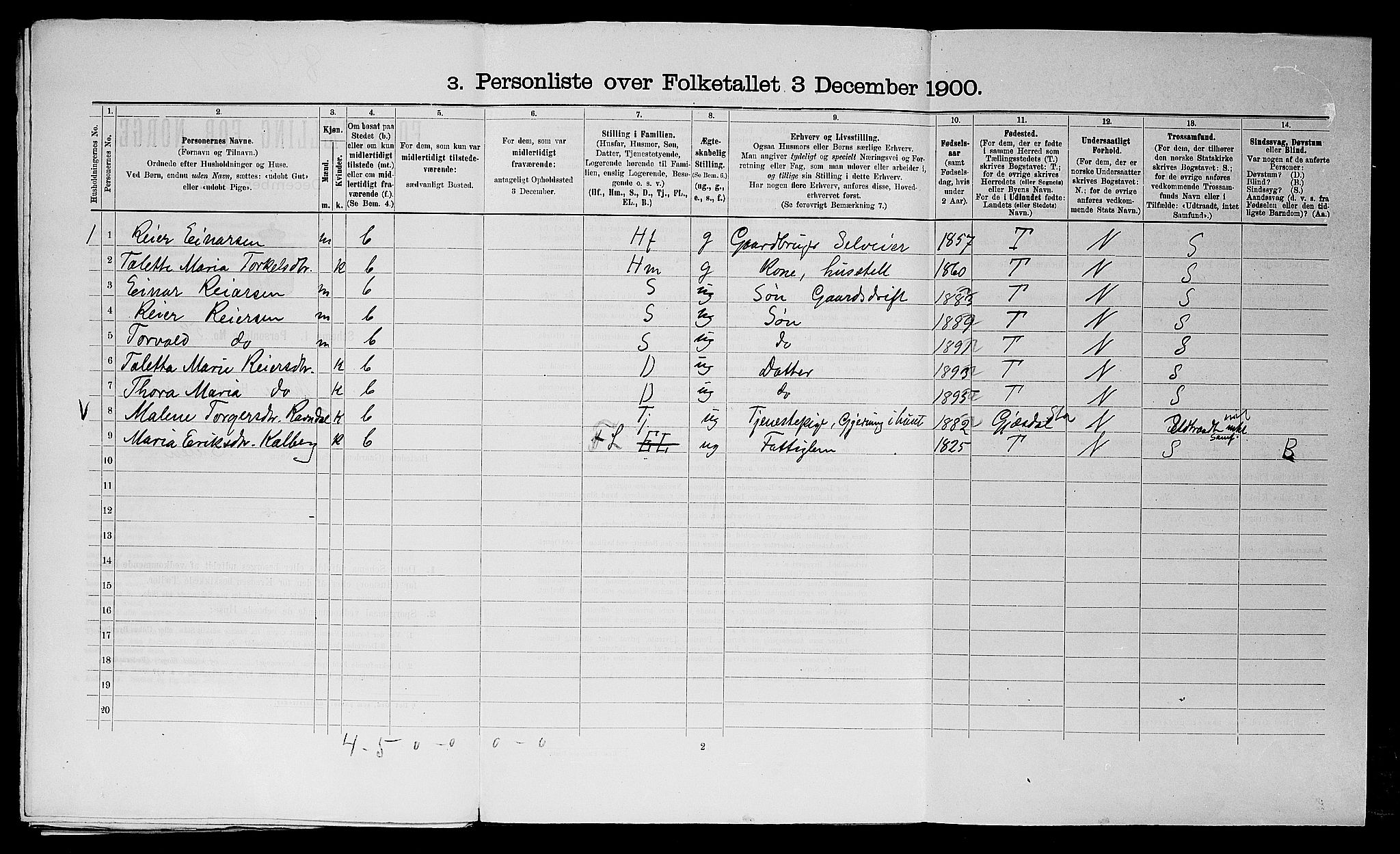 SAST, Folketelling 1900 for 1121 Time herred, 1900, s. 881