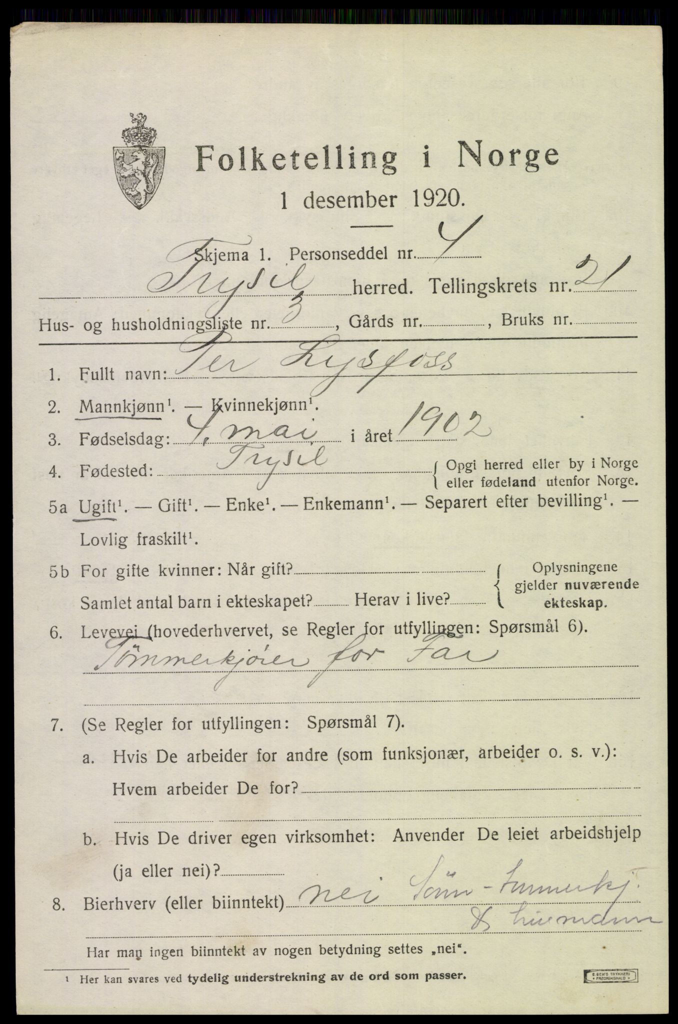 SAH, Folketelling 1920 for 0428 Trysil herred, 1920, s. 13776