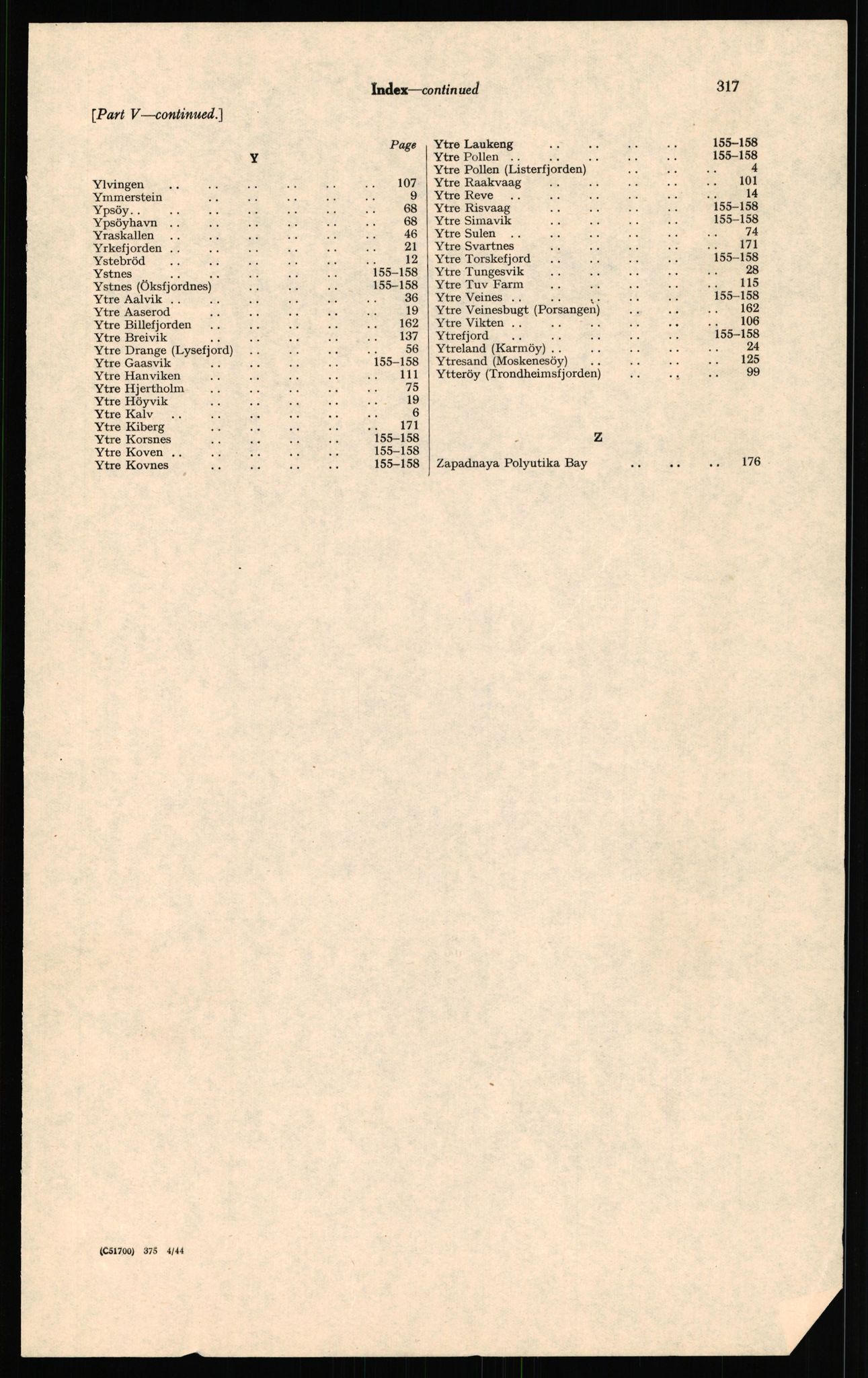 Forsvaret, Forsvarets overkommando II, AV/RA-RAFA-3915/D/Dd/L0004: Index of Reports on Norway, 1943-1944, s. 533