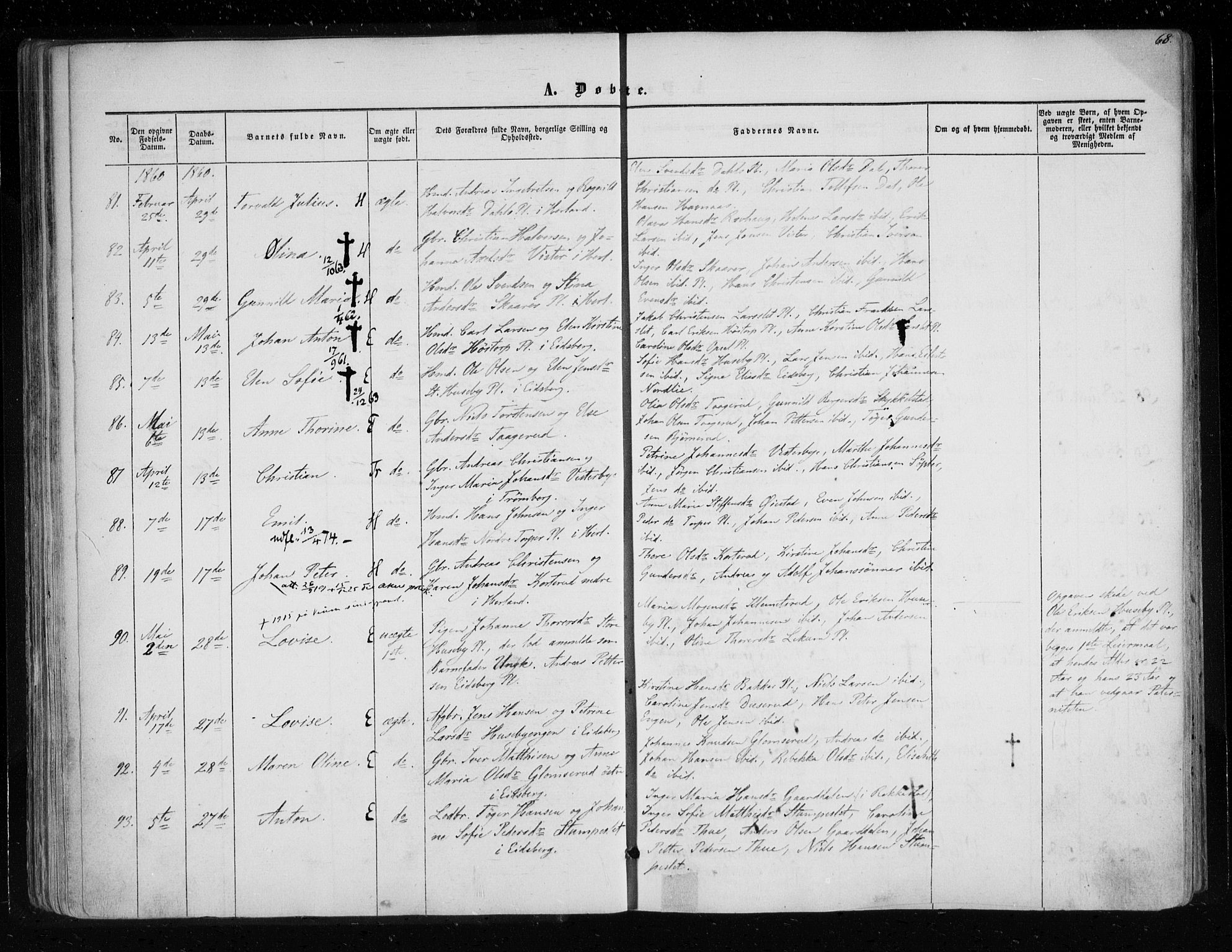 Eidsberg prestekontor Kirkebøker, AV/SAO-A-10905/F/Fa/L0010.a: Ministerialbok nr. I 10A, 1857-1866, s. 68