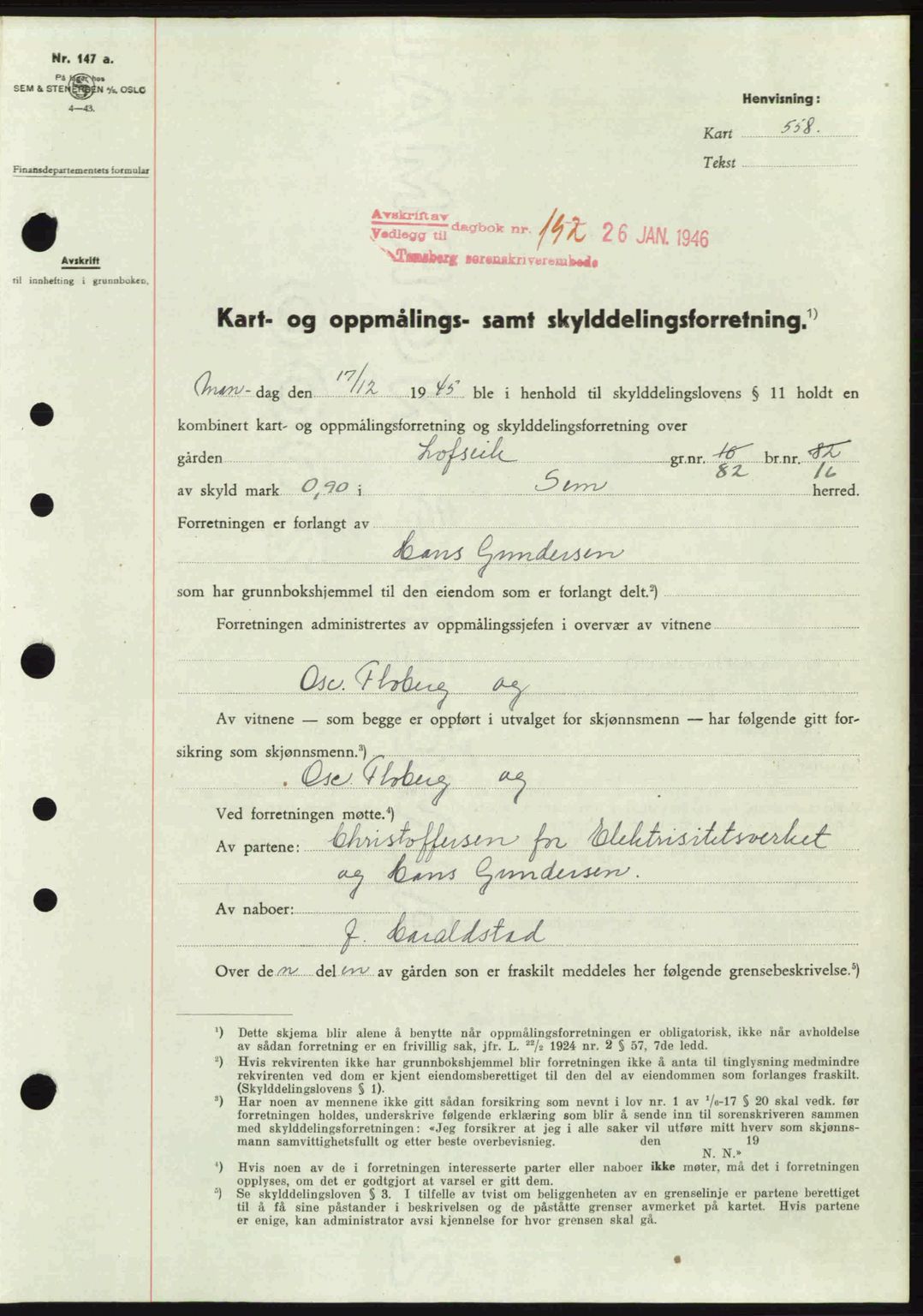 Jarlsberg sorenskriveri, SAKO/A-131/G/Ga/Gaa/L0018b: Pantebok nr. A-18b, 1946-1946, Dagboknr: 192/1946