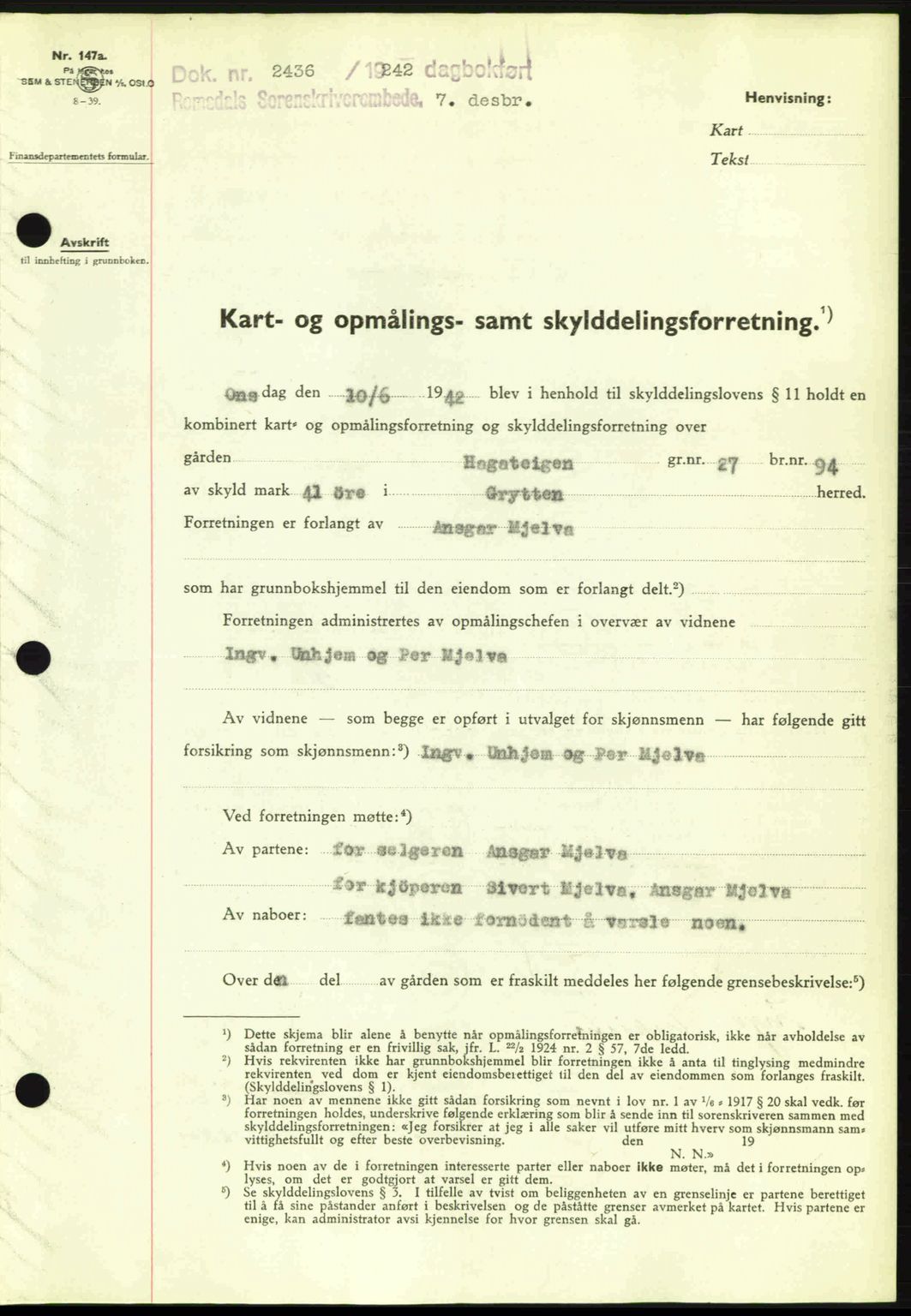 Romsdal sorenskriveri, SAT/A-4149/1/2/2C: Pantebok nr. A13, 1942-1943, Dagboknr: 2436/1942