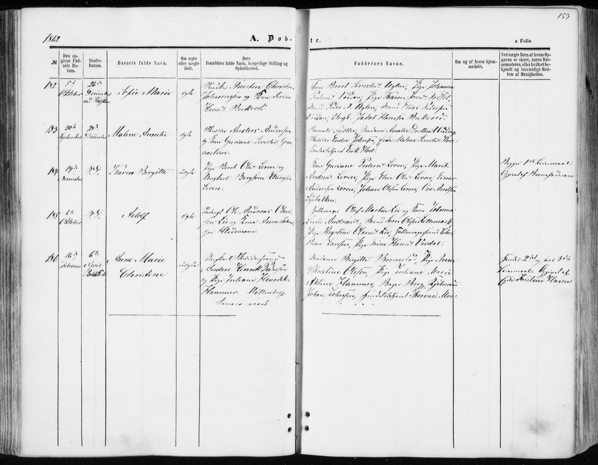 Ministerialprotokoller, klokkerbøker og fødselsregistre - Sør-Trøndelag, SAT/A-1456/606/L0292: Ministerialbok nr. 606A07, 1856-1865, s. 153