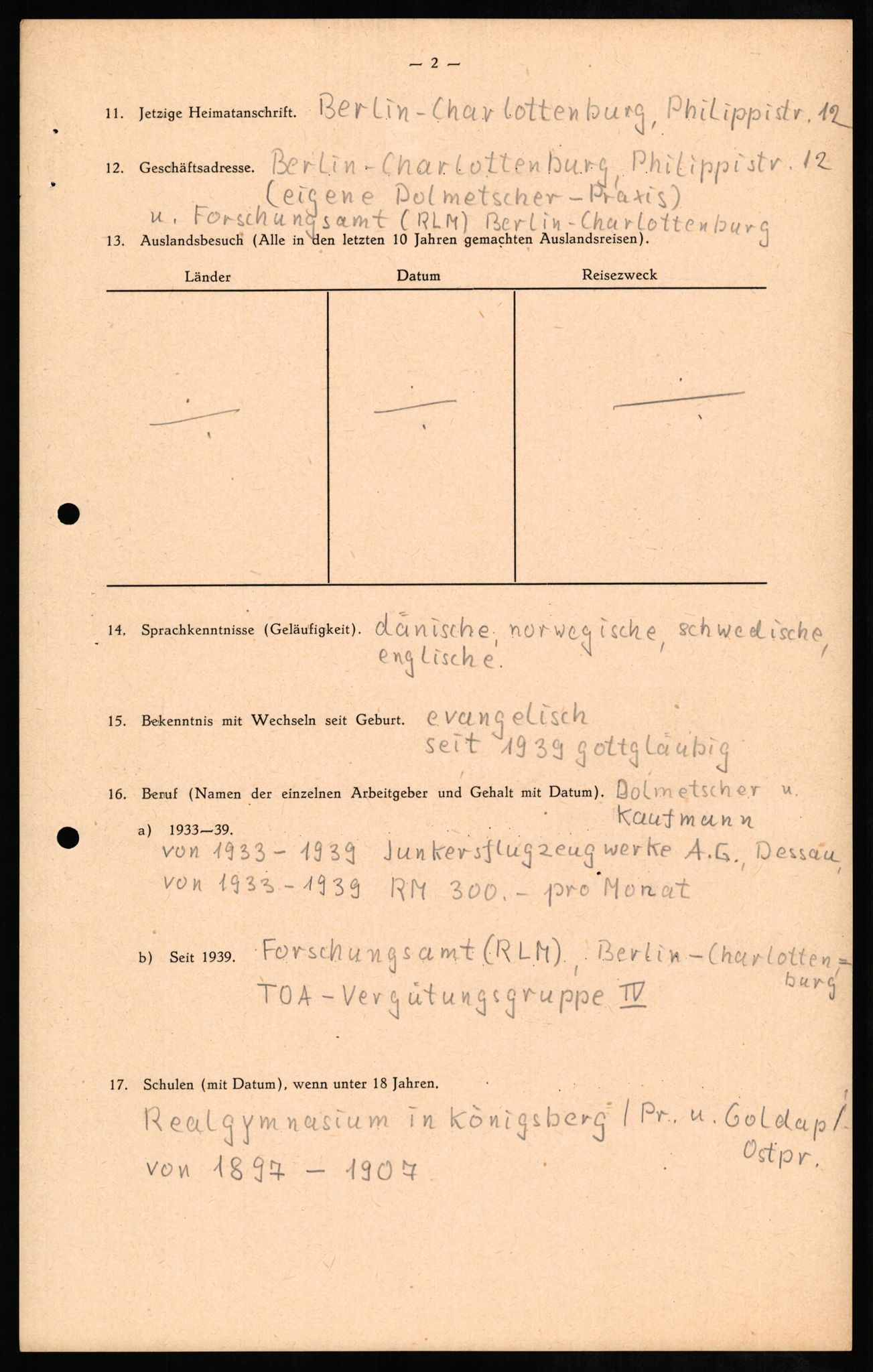 Forsvaret, Forsvarets overkommando II, AV/RA-RAFA-3915/D/Db/L0011: CI Questionaires. Tyske okkupasjonsstyrker i Norge. Tyskere., 1945-1946, s. 285