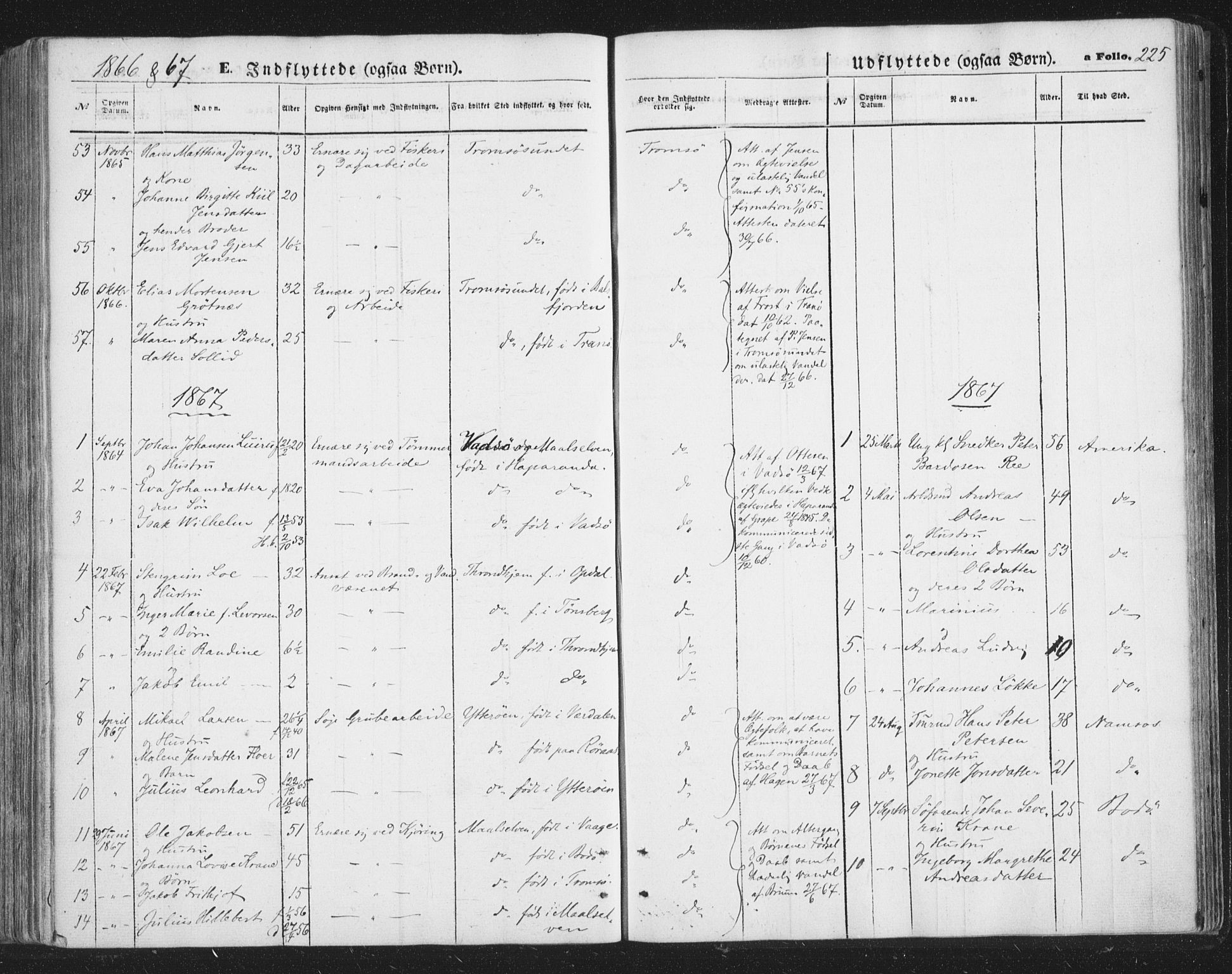 Tromsø sokneprestkontor/stiftsprosti/domprosti, AV/SATØ-S-1343/G/Ga/L0012kirke: Ministerialbok nr. 12, 1865-1871, s. 225