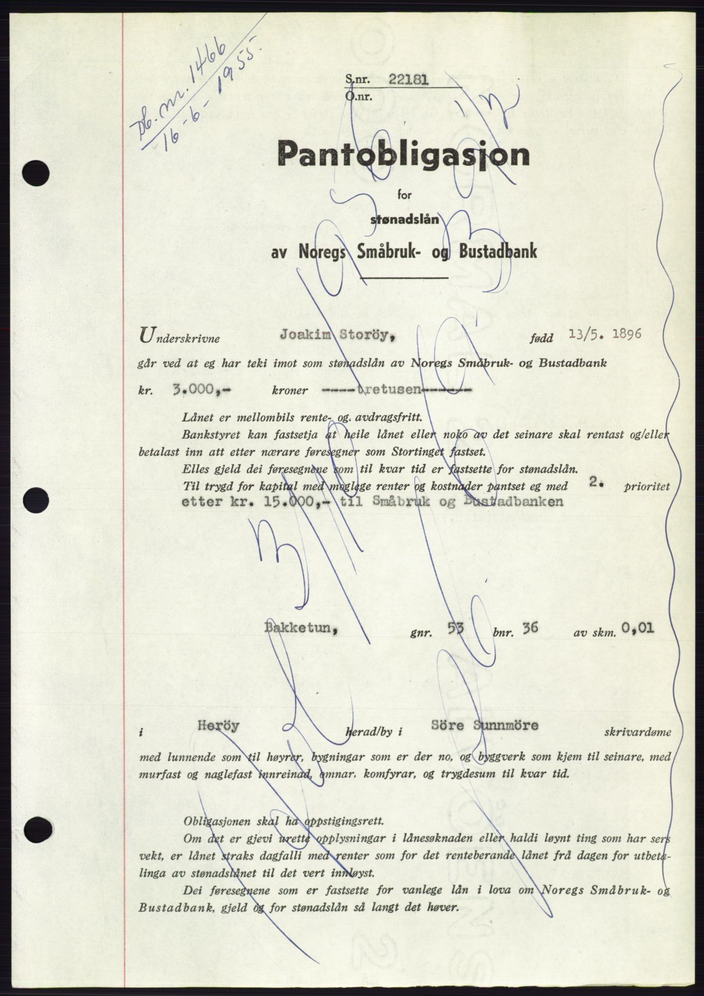 Søre Sunnmøre sorenskriveri, SAT/A-4122/1/2/2C/L0127: Pantebok nr. 15B, 1955-1955, Dagboknr: 1466/1955
