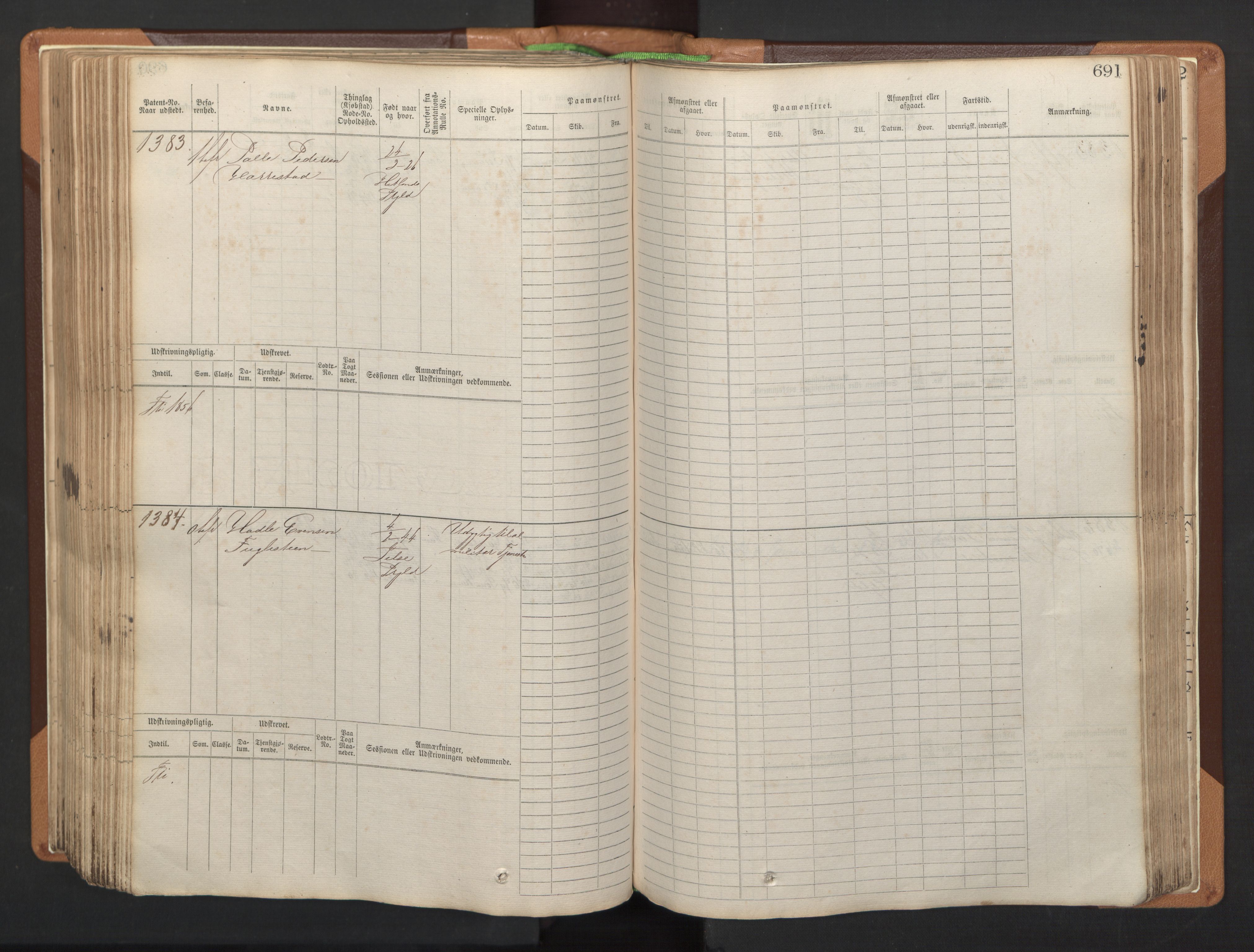 Stavanger sjømannskontor, AV/SAST-A-102006/F/Fb/Fbb/L0005: Sjøfartshovedrulle, patentnr. 793-1606 (del 2), 1869-1880, s. 303