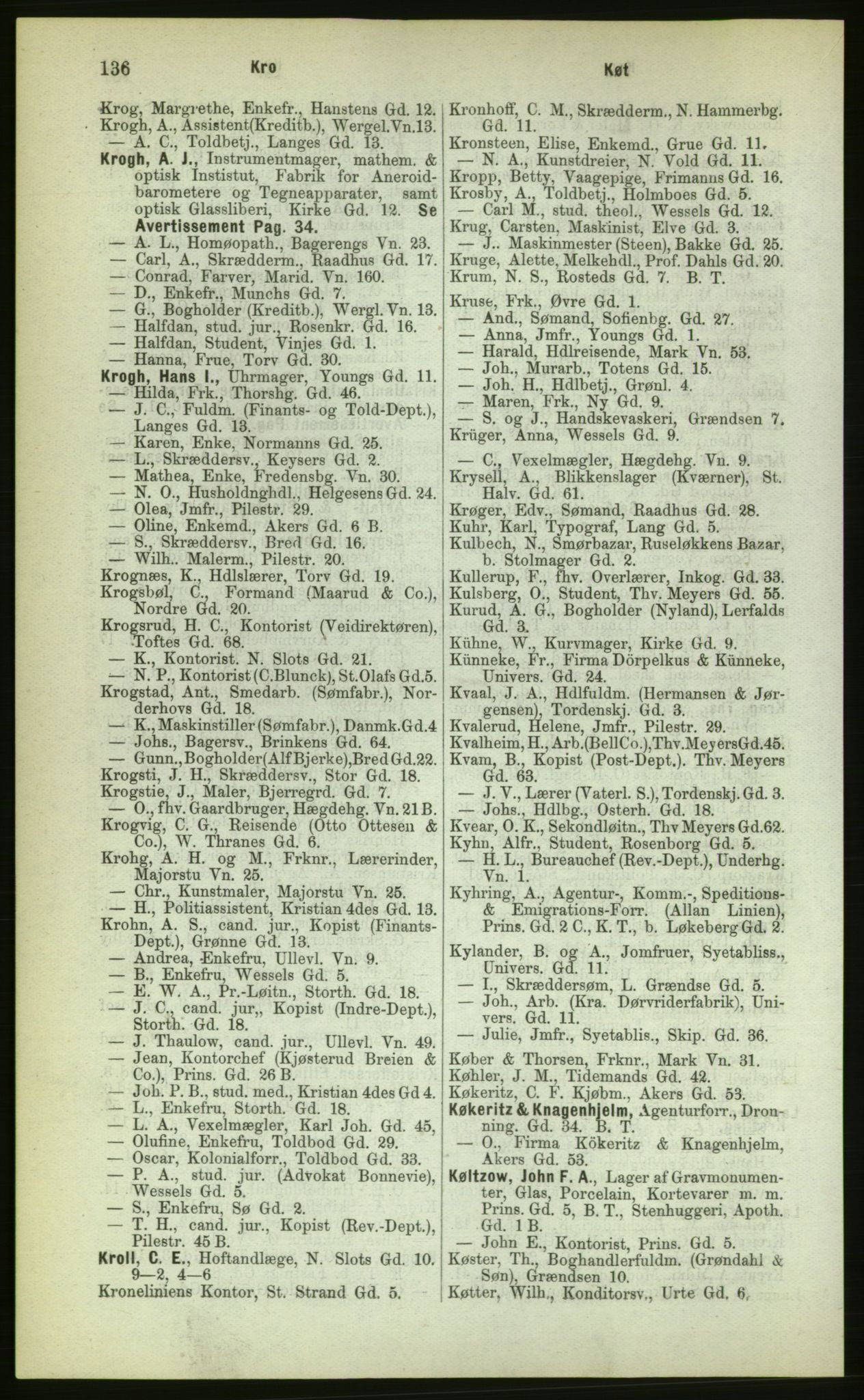 Kristiania/Oslo adressebok, PUBL/-, 1883, s. 136