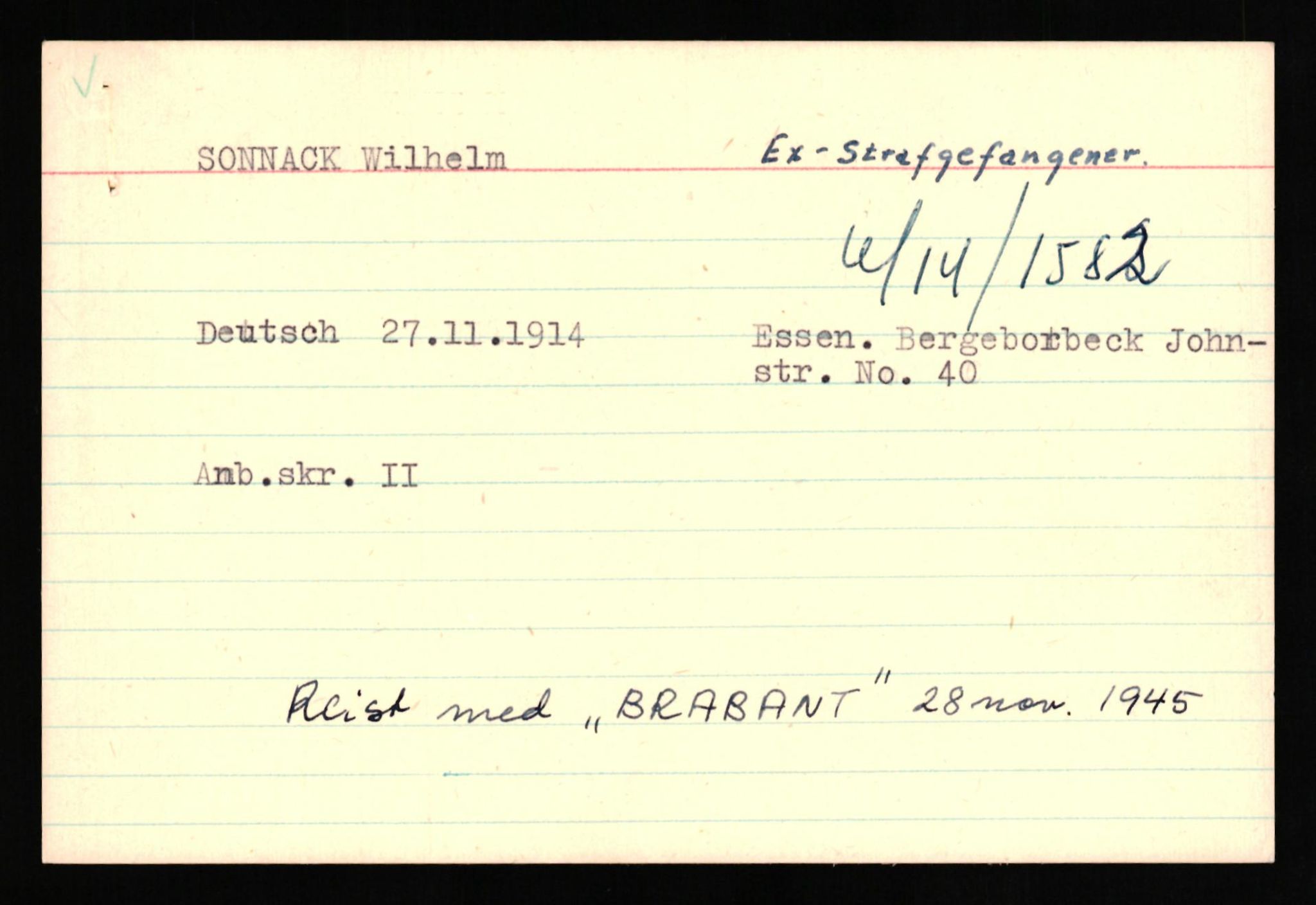 Forsvaret, Forsvarets overkommando II, AV/RA-RAFA-3915/D/Db/L0032: CI Questionaires. Tyske okkupasjonsstyrker i Norge. Tyskere., 1945-1946, s. 168