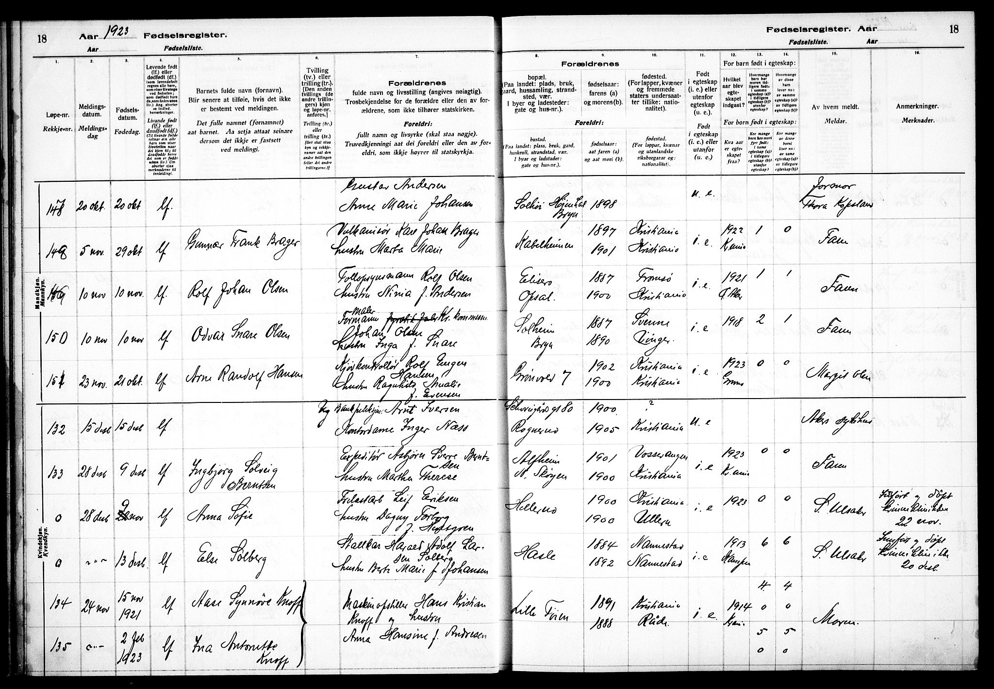 Østre Aker prestekontor Kirkebøker, AV/SAO-A-10840/J/Ja/L0002: Fødselsregister nr. I 2, 1923-1927, s. 18