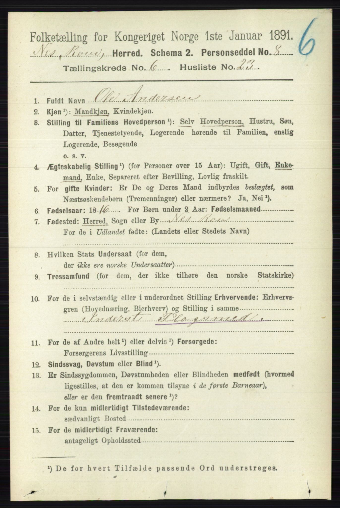 RA, Folketelling 1891 for 0236 Nes herred, 1891, s. 3515
