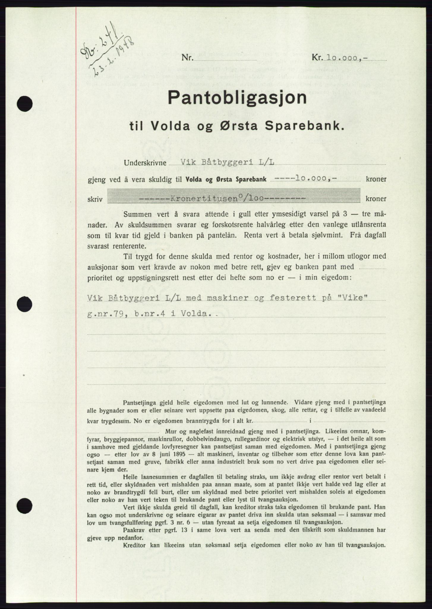 Søre Sunnmøre sorenskriveri, AV/SAT-A-4122/1/2/2C/L0115: Pantebok nr. 3B, 1947-1948, Dagboknr: 241/1948