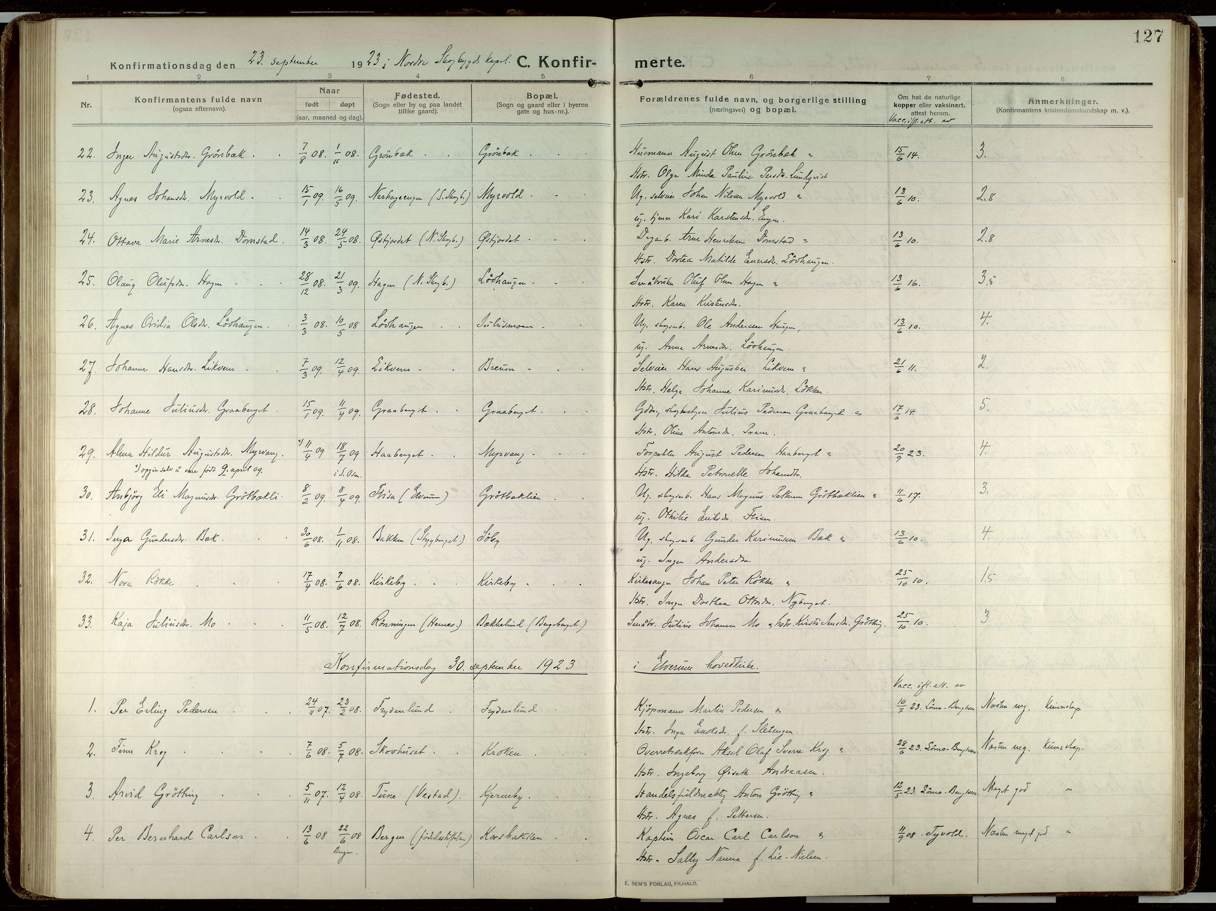 Elverum prestekontor, AV/SAH-PREST-044/H/Ha/Haa/L0023: Ministerialbok nr. 23, 1914-1929, s. 127