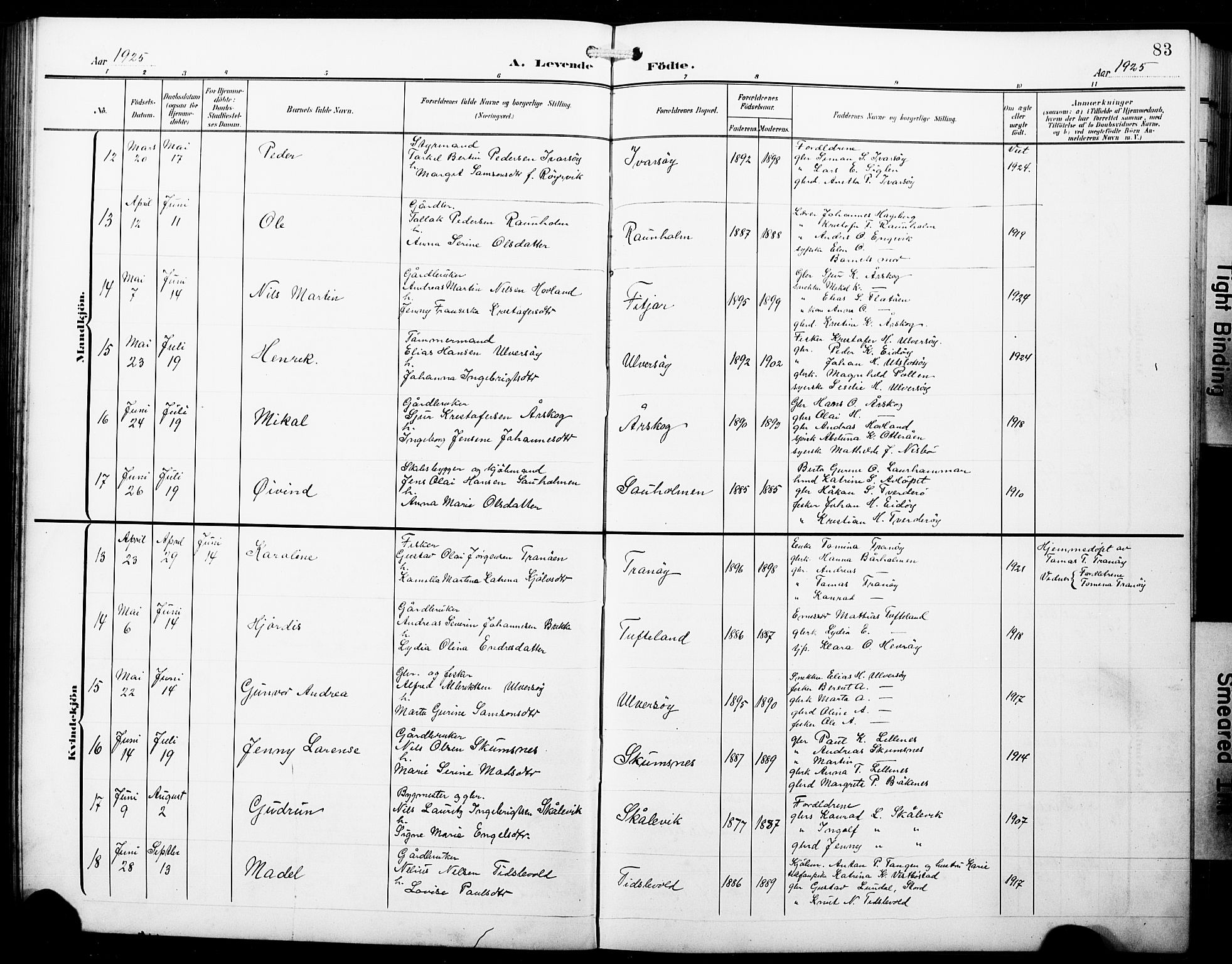 Fitjar sokneprestembete, AV/SAB-A-99926: Klokkerbok nr. B 1, 1906-1928, s. 83
