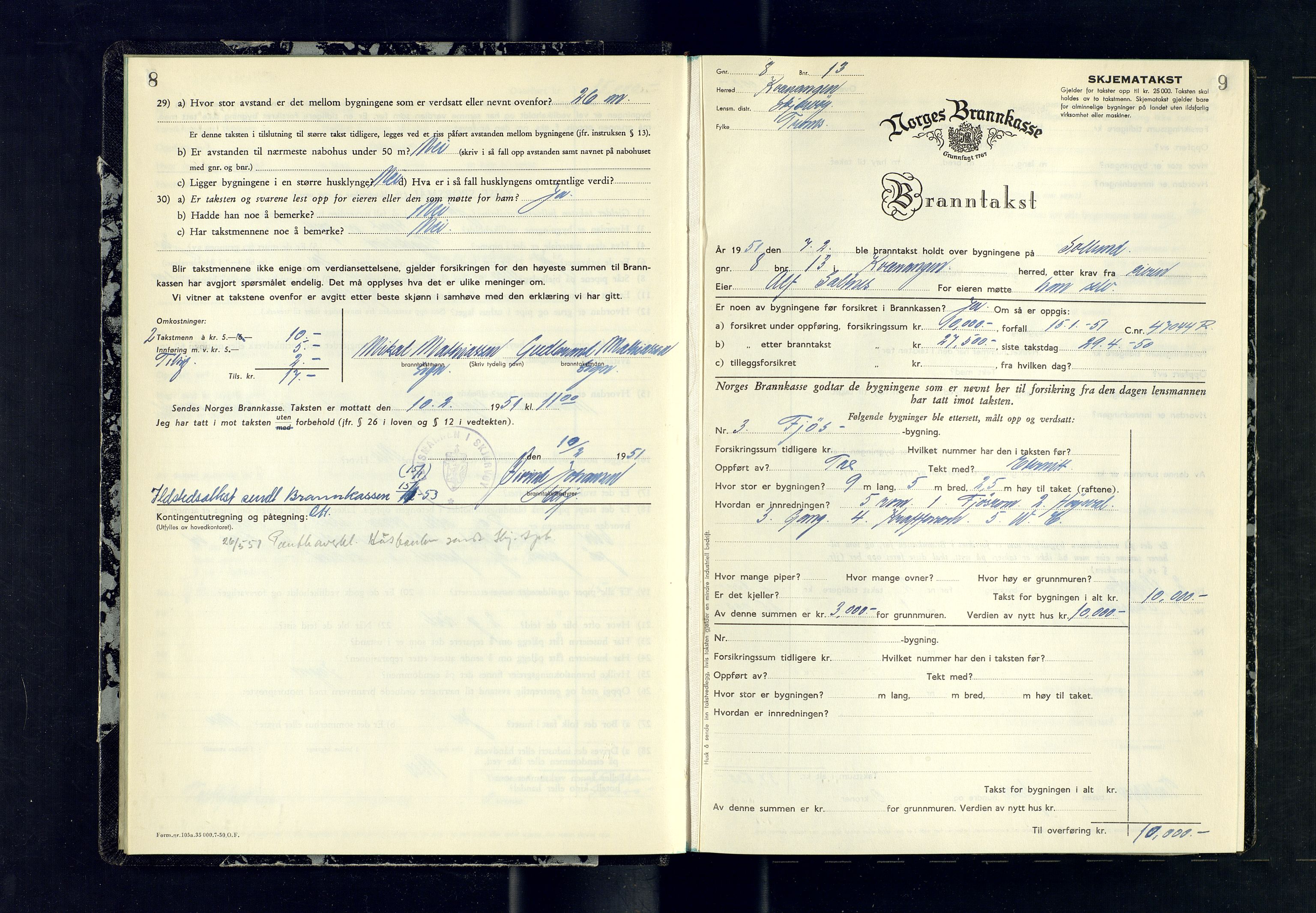 Skjervøy lensmannskontor, AV/SATØ-SATØ-63/F/Fu/Fub/L0277: Branntakstprotokoll (S), 1951, s. 8-9