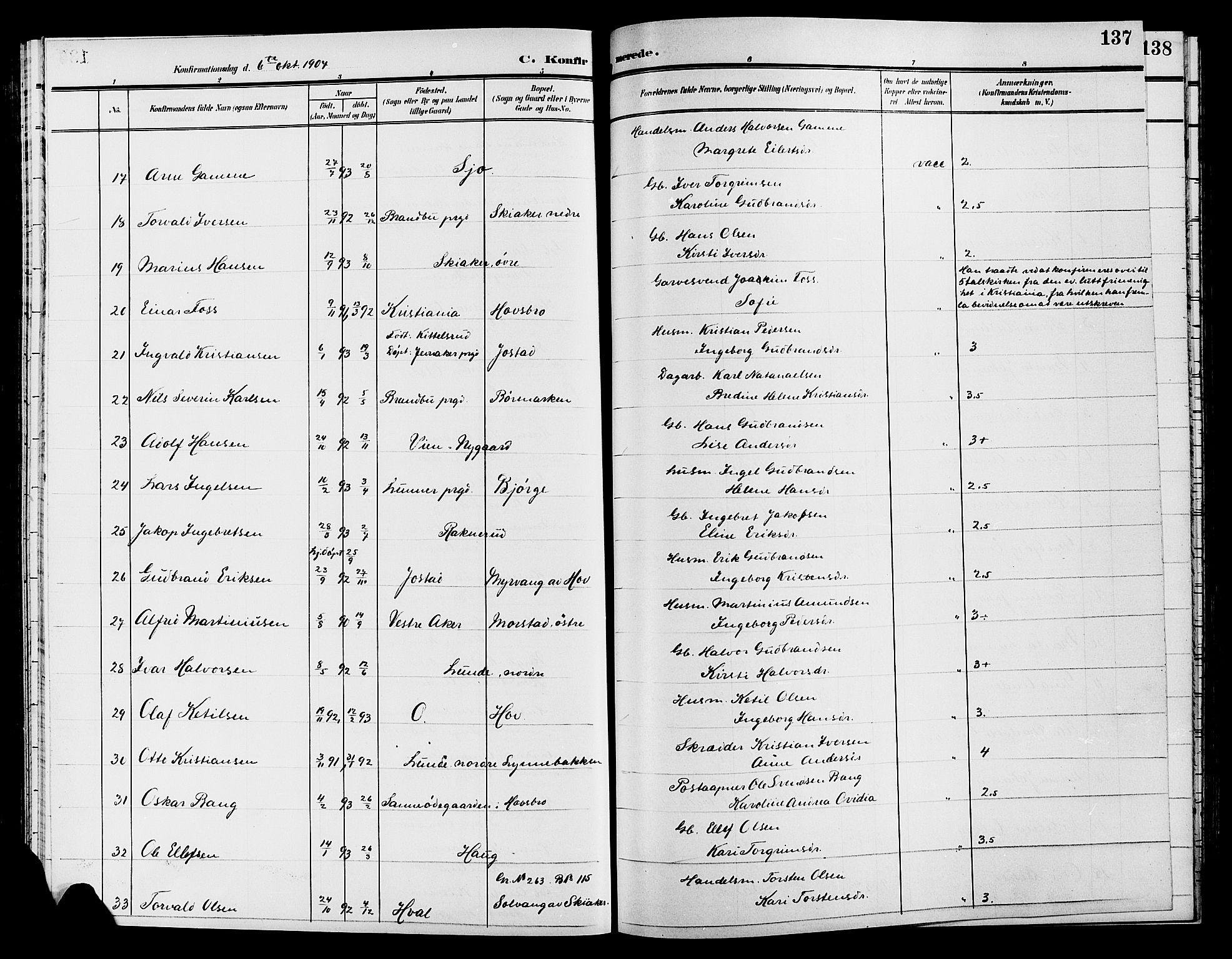 Gran prestekontor, AV/SAH-PREST-112/H/Ha/Hab/L0006: Klokkerbok nr. 6, 1901-1911, s. 137