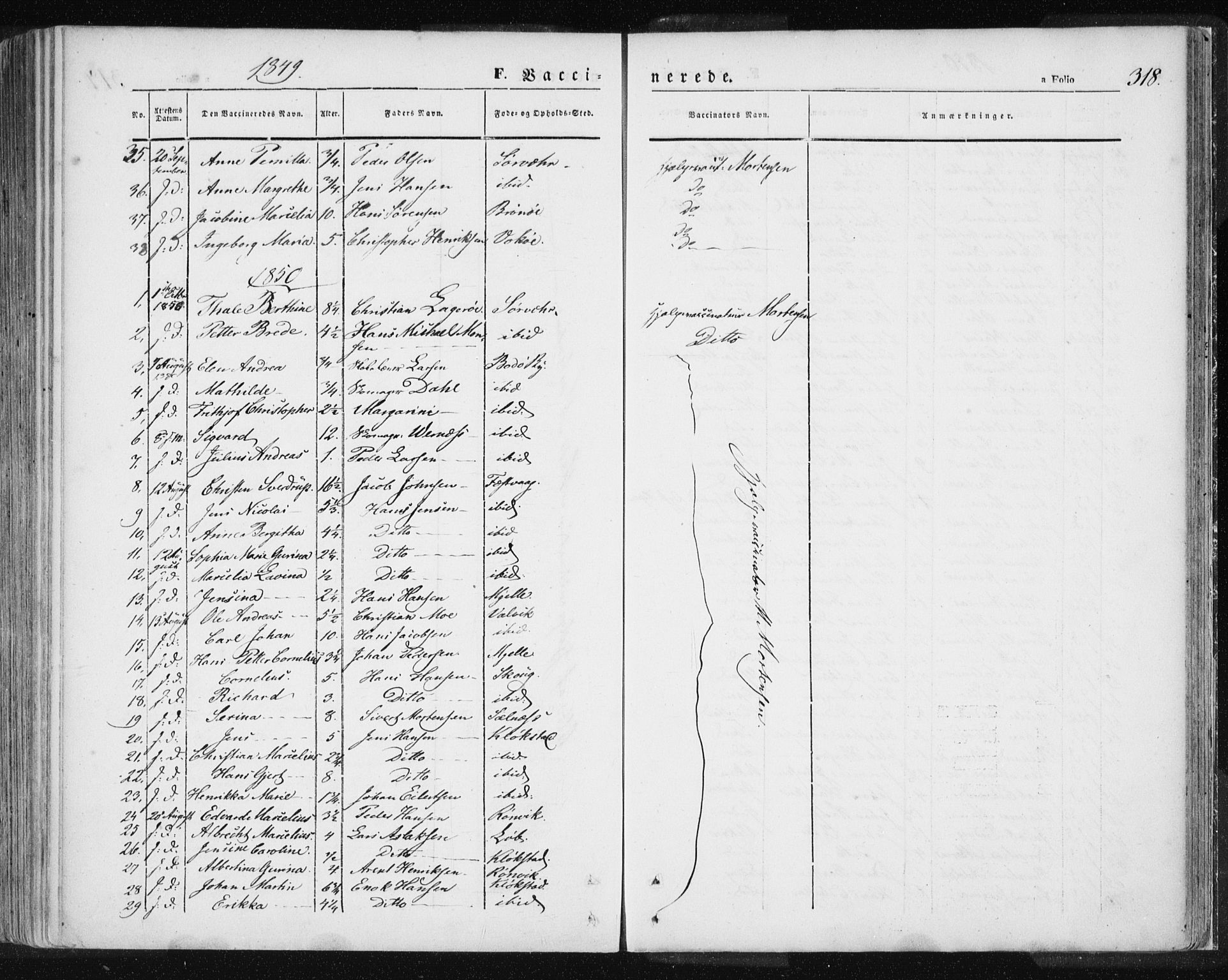 Ministerialprotokoller, klokkerbøker og fødselsregistre - Nordland, AV/SAT-A-1459/801/L0007: Ministerialbok nr. 801A07, 1845-1863, s. 318