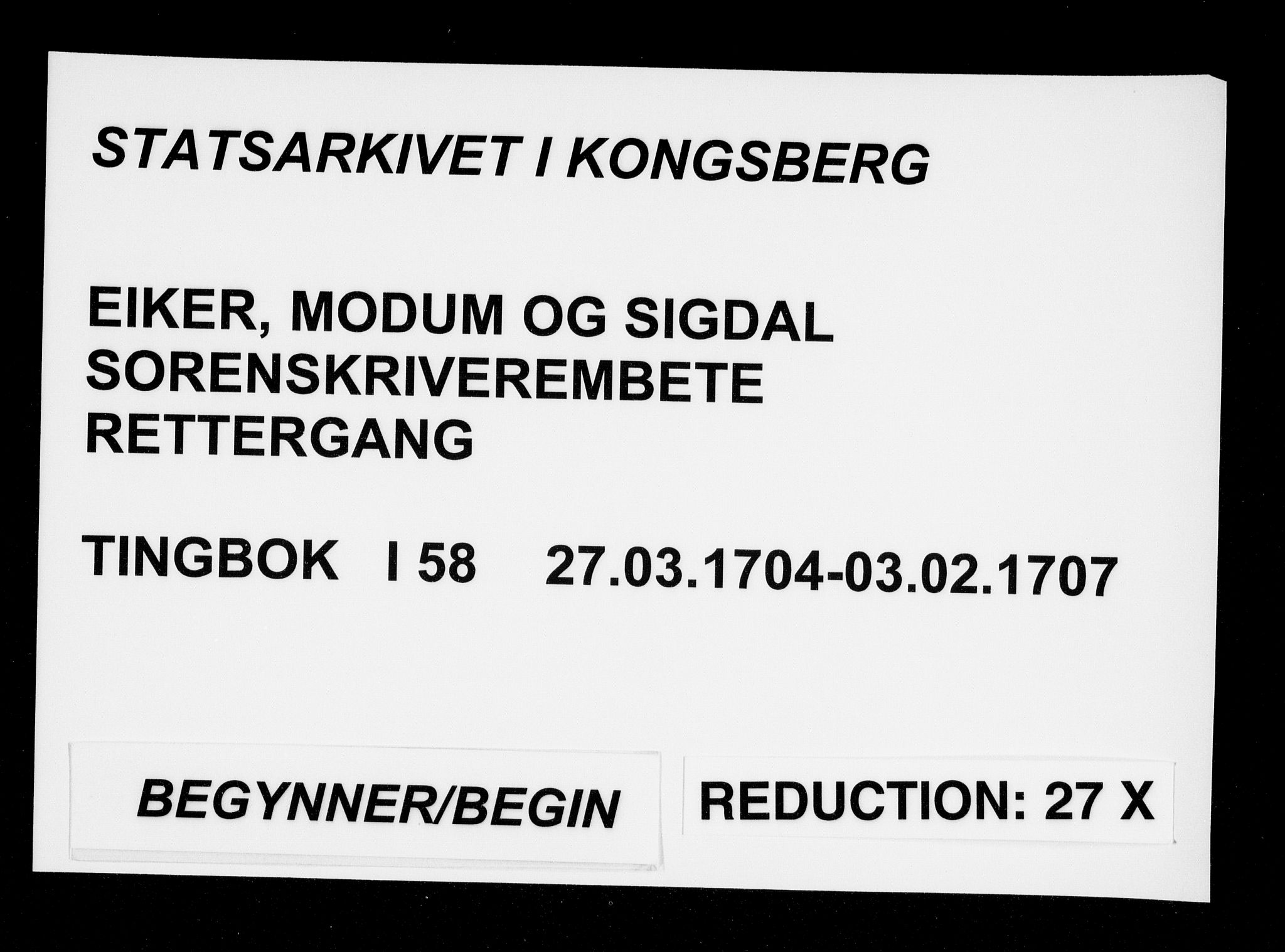 Eiker, Modum og Sigdal sorenskriveri, AV/SAKO-A-123/F/Fa/Faa/L0058: Tingbok , 1704-1707