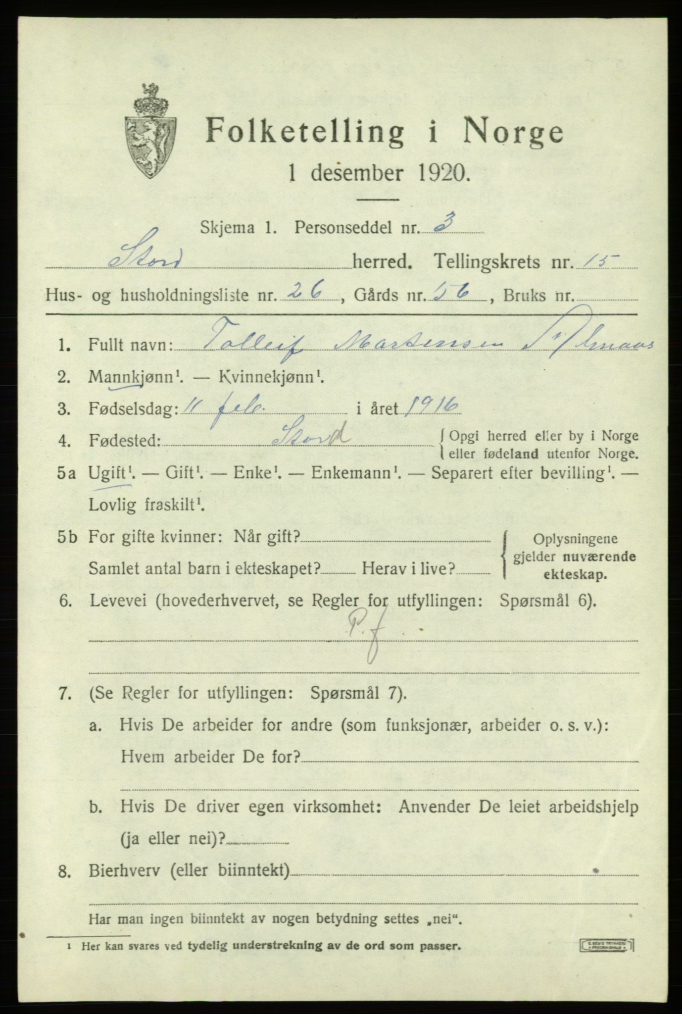 SAB, Folketelling 1920 for 1221 Stord herred, 1920, s. 8479