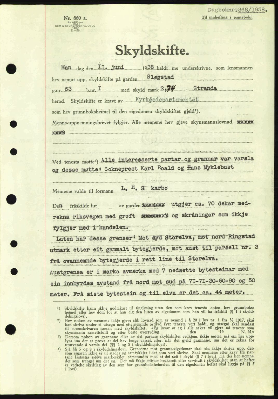 Nordre Sunnmøre sorenskriveri, AV/SAT-A-0006/1/2/2C/2Ca: Pantebok nr. A4, 1937-1938, Dagboknr: 868/1938