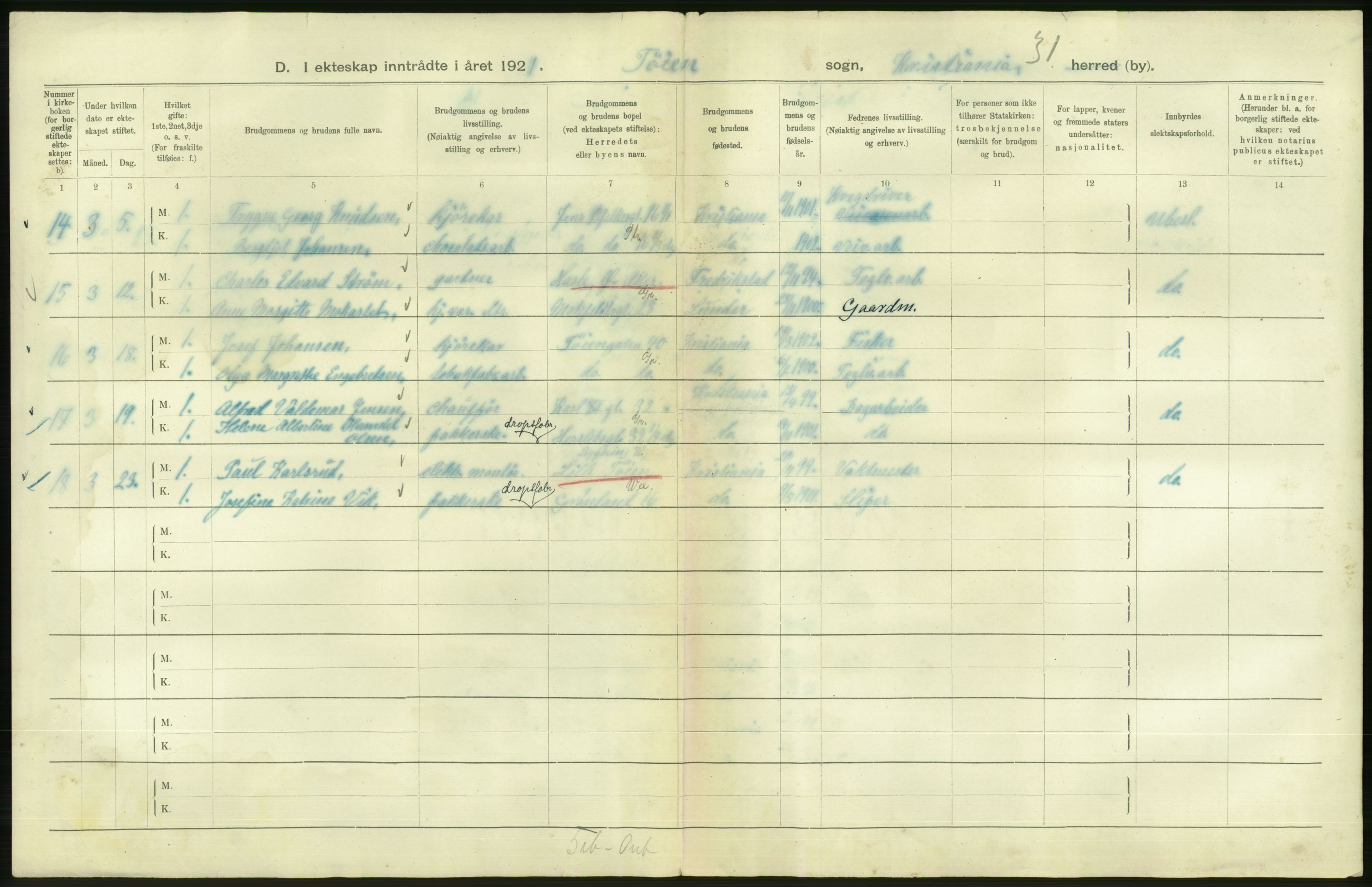 Statistisk sentralbyrå, Sosiodemografiske emner, Befolkning, RA/S-2228/D/Df/Dfc/Dfca/L0011: Kristiania: Gifte, 1921, s. 816