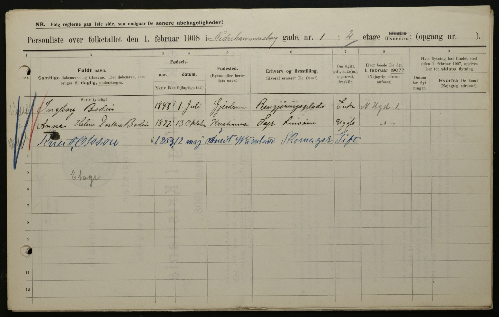 OBA, Kommunal folketelling 1.2.1908 for Kristiania kjøpstad, 1908, s. 62015
