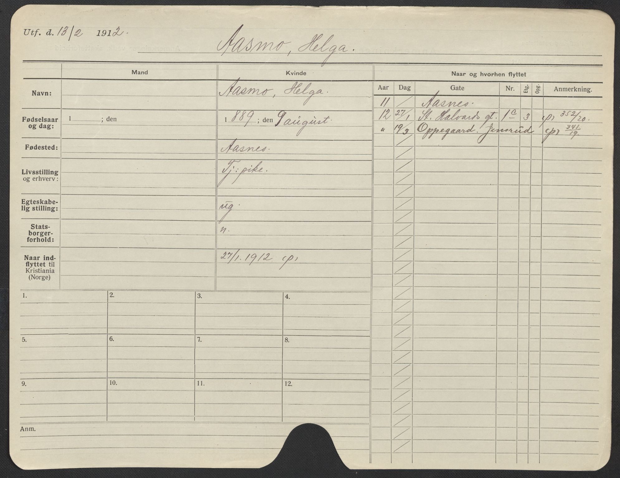 Oslo folkeregister, Registerkort, AV/SAO-A-11715/F/Fa/Fac/L0025: Kvinner, 1906-1914, s. 1325a