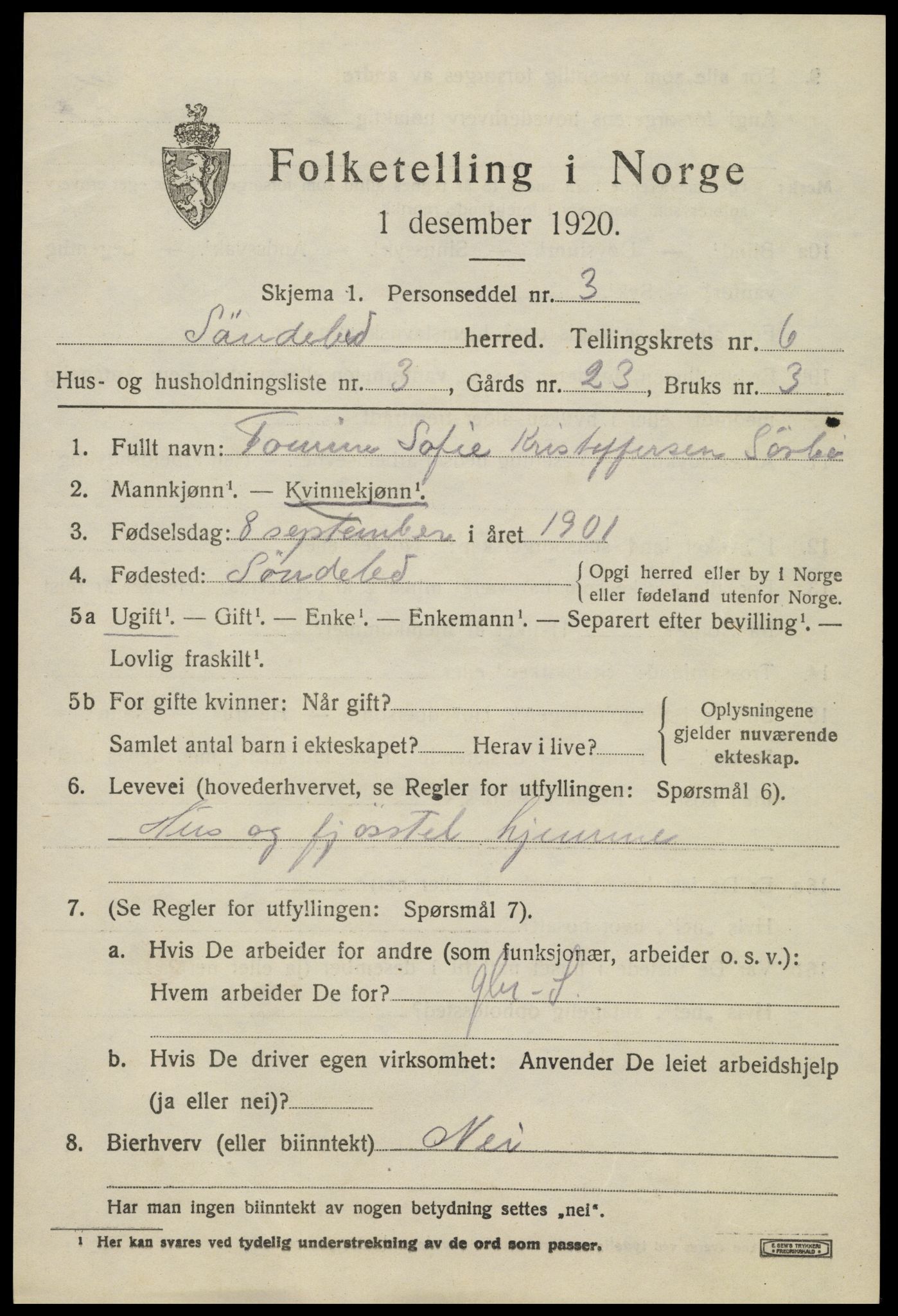 SAK, Folketelling 1920 for 0913 Søndeled herred, 1920, s. 3735