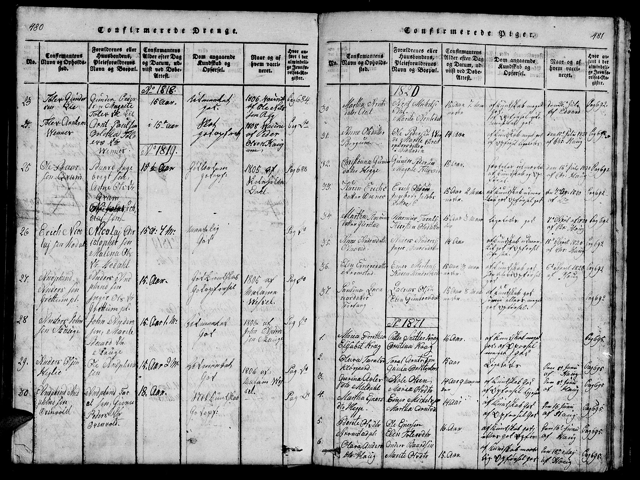 Ministerialprotokoller, klokkerbøker og fødselsregistre - Nord-Trøndelag, AV/SAT-A-1458/747/L0459: Klokkerbok nr. 747C01, 1816-1842, s. 480-481