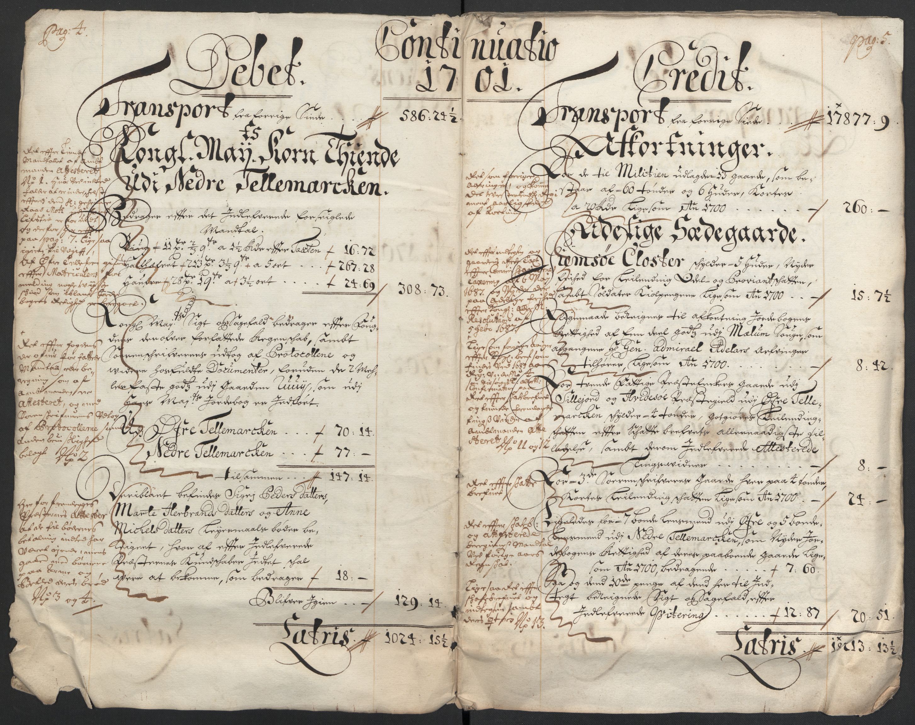 Rentekammeret inntil 1814, Reviderte regnskaper, Fogderegnskap, AV/RA-EA-4092/R36/L2105: Fogderegnskap Øvre og Nedre Telemark og Bamble, 1701, s. 6