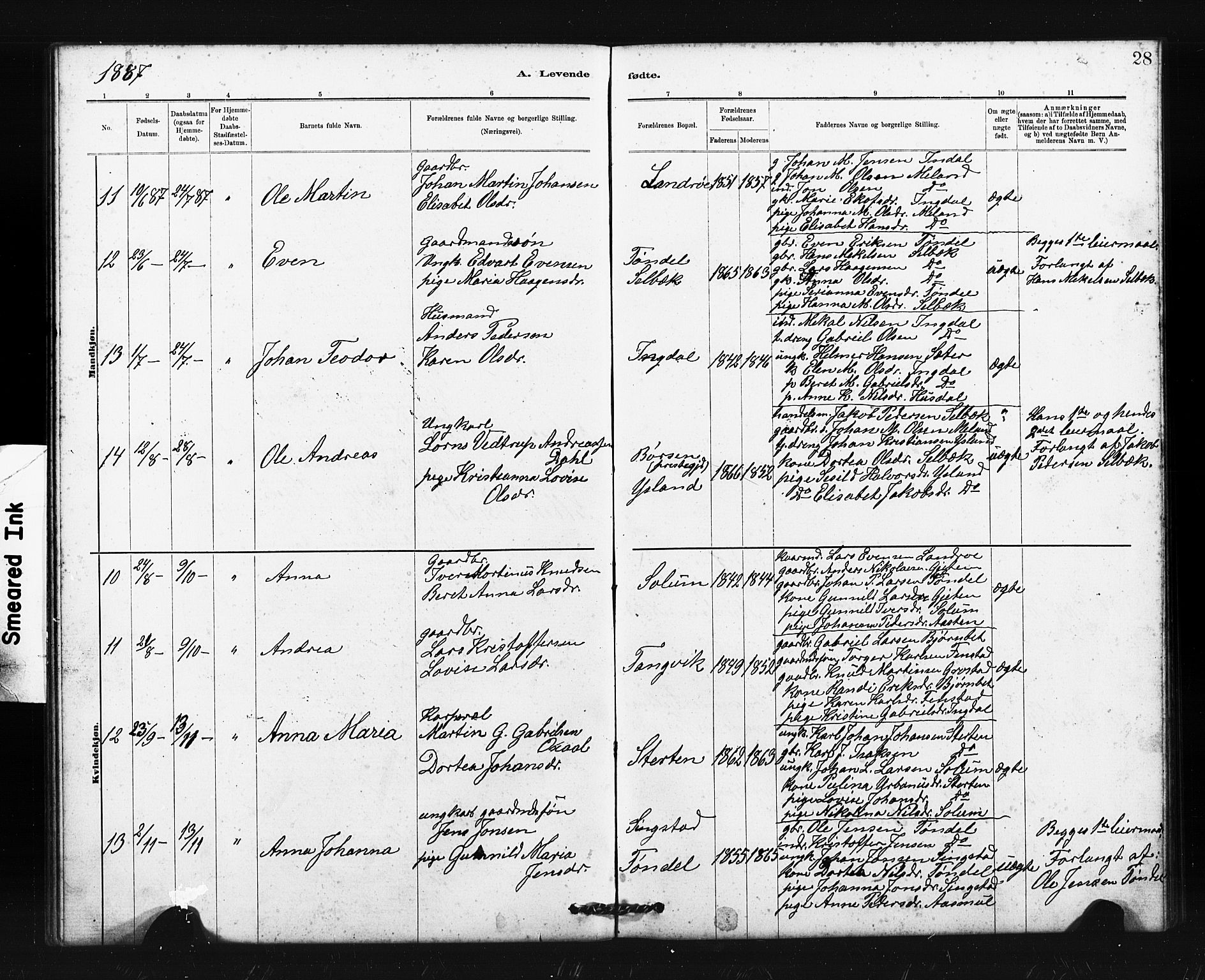 Ministerialprotokoller, klokkerbøker og fødselsregistre - Sør-Trøndelag, SAT/A-1456/663/L0761: Klokkerbok nr. 663C01, 1880-1893, s. 28
