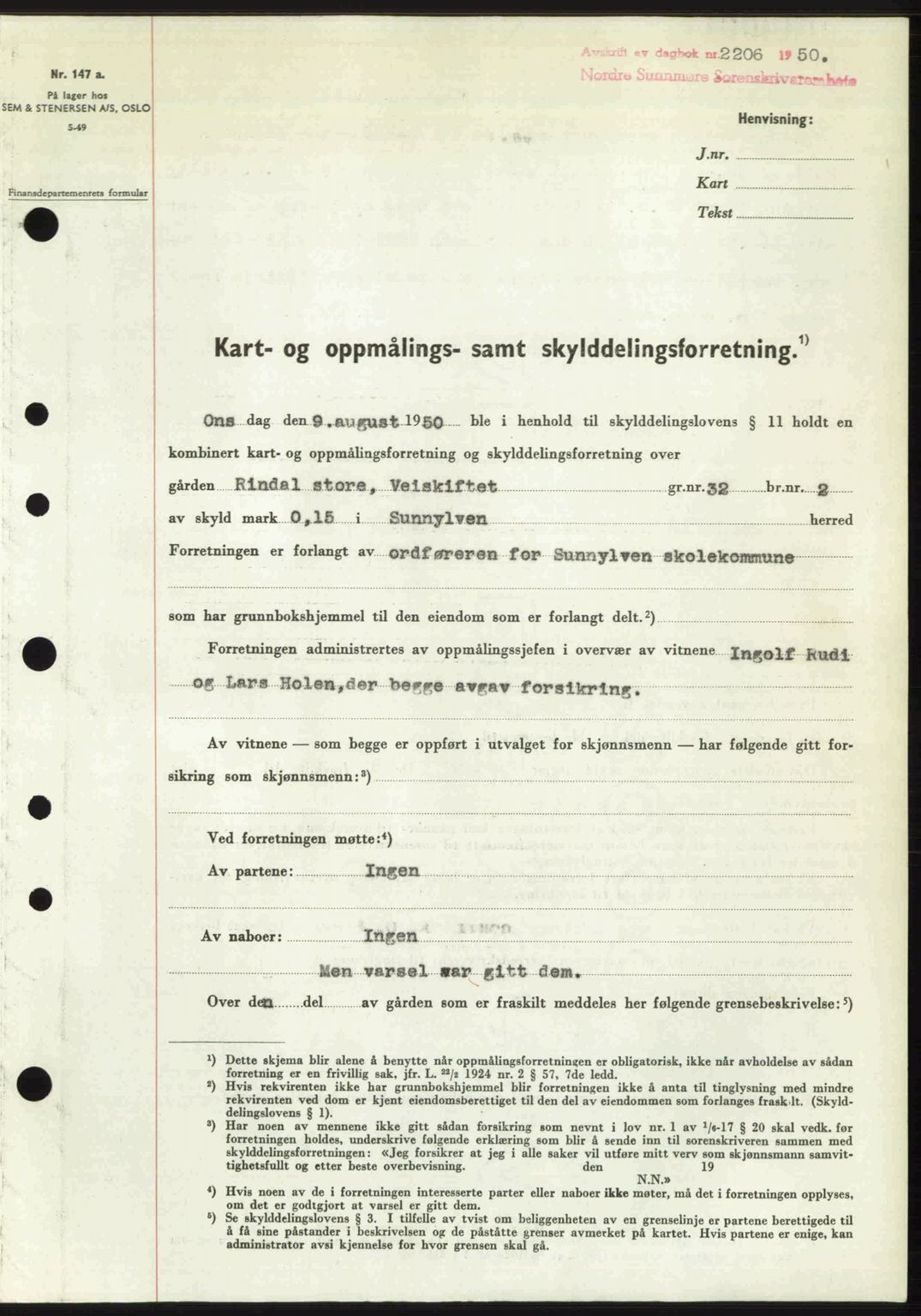 Nordre Sunnmøre sorenskriveri, SAT/A-0006/1/2/2C/2Ca: Pantebok nr. A36, 1950-1950, Dagboknr: 2206/1950
