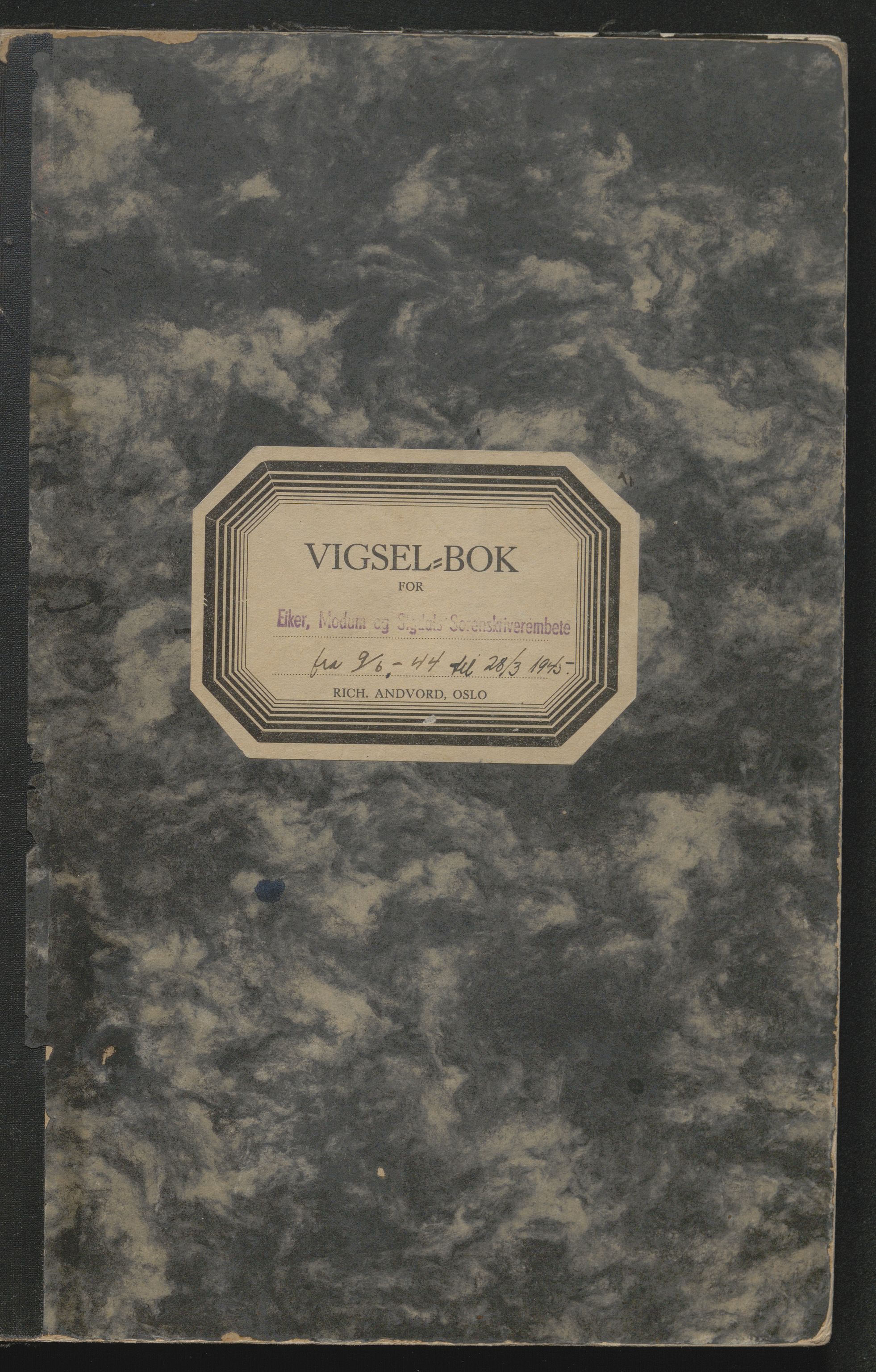 Eiker, Modum og Sigdal sorenskriveri, AV/SAKO-A-123/L/Lc/L0002/0001: Vigselsprotokoll / Vigselprotokoll, 1944-1945