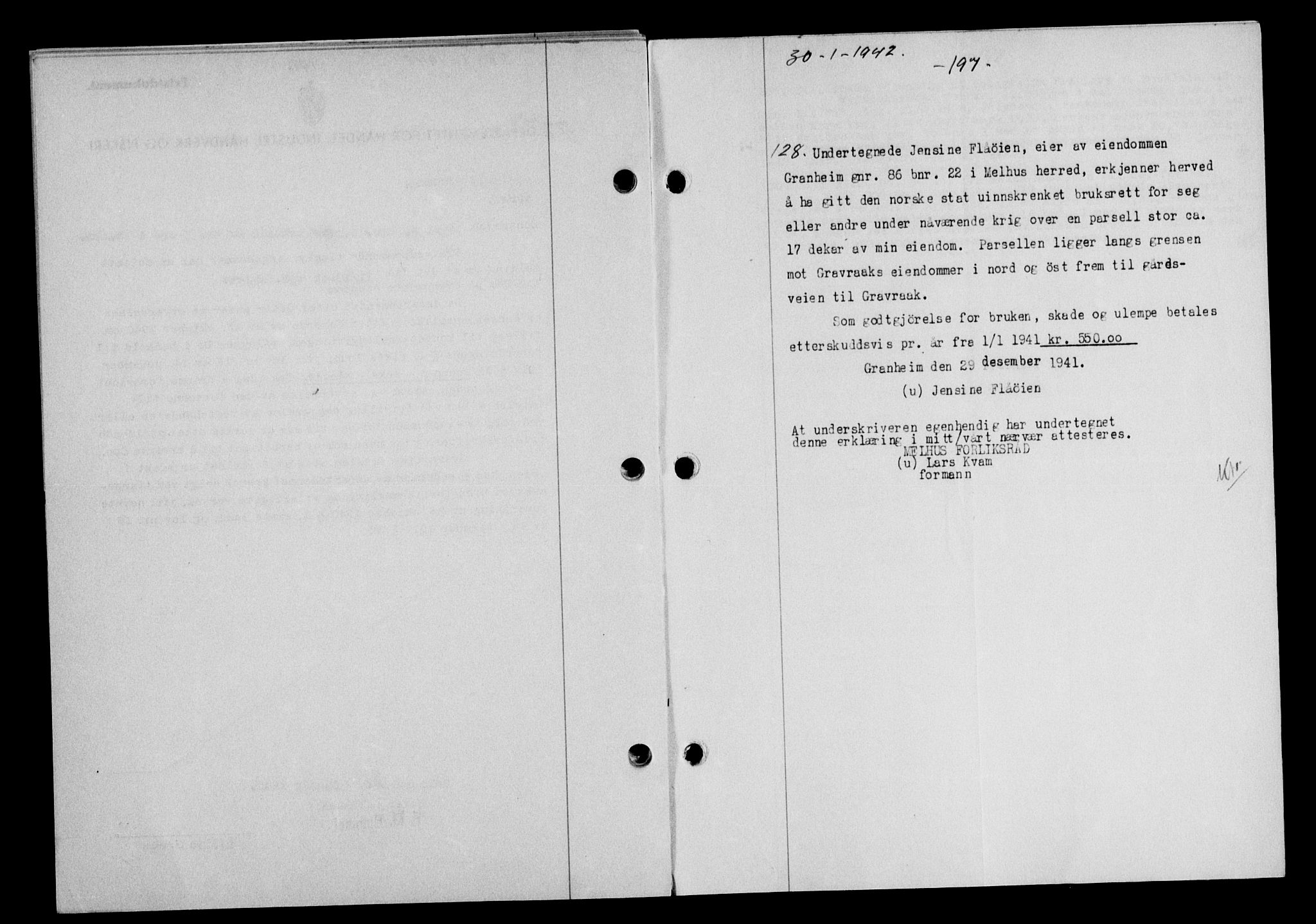 Gauldal sorenskriveri, SAT/A-0014/1/2/2C/L0054: Pantebok nr. 59, 1941-1942, Dagboknr: 128/1942
