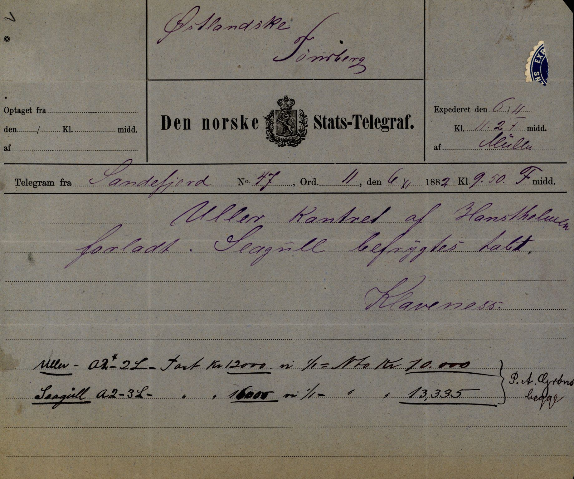 Pa 63 - Østlandske skibsassuranceforening, VEMU/A-1079/G/Ga/L0015/0012: Havaridokumenter / Vaar, Stapnæs, Tillid, Uller, Ternen, 1882, s. 69