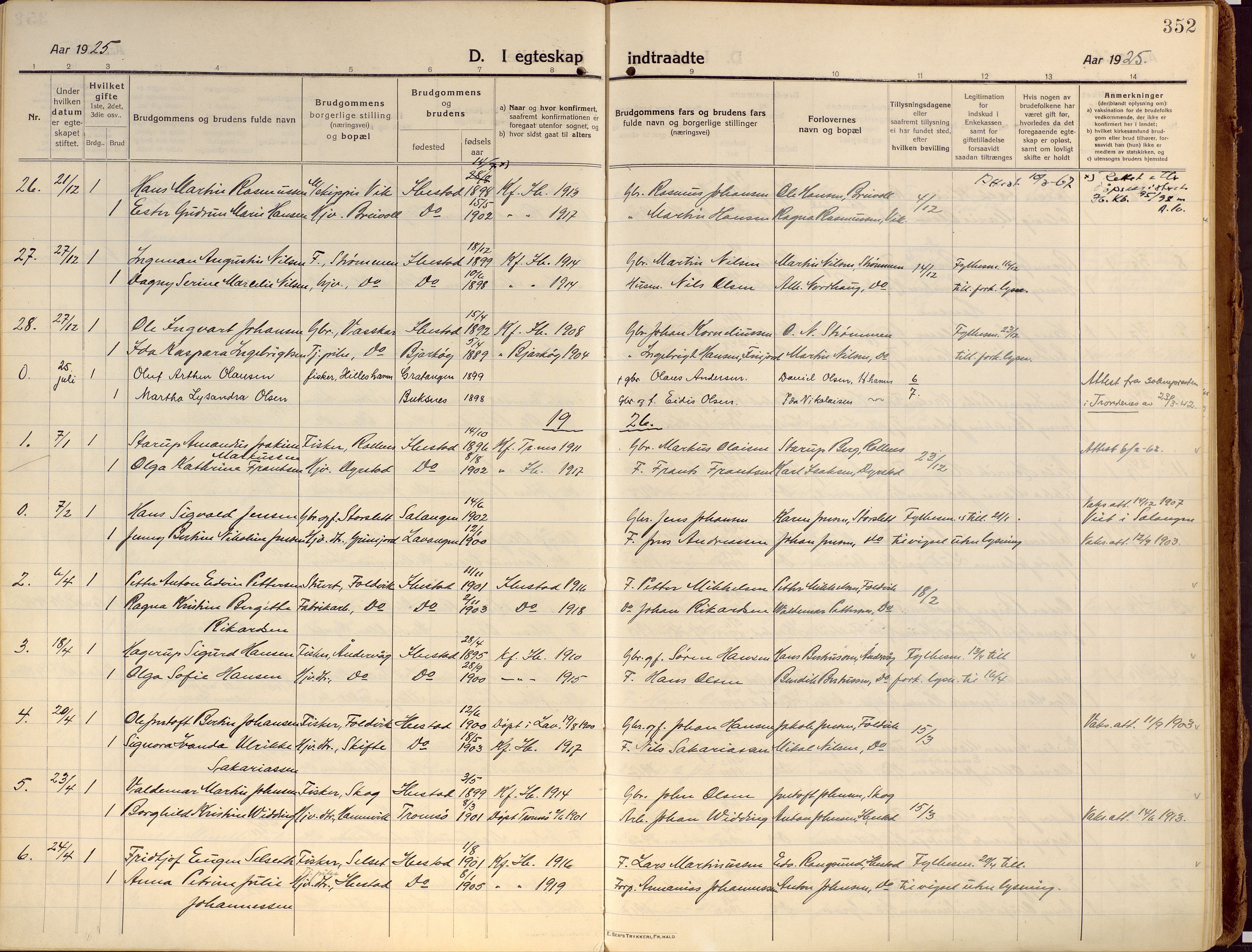 Ibestad sokneprestembete, AV/SATØ-S-0077/H/Ha/Haa/L0018kirke: Ministerialbok nr. 18, 1915-1929, s. 352