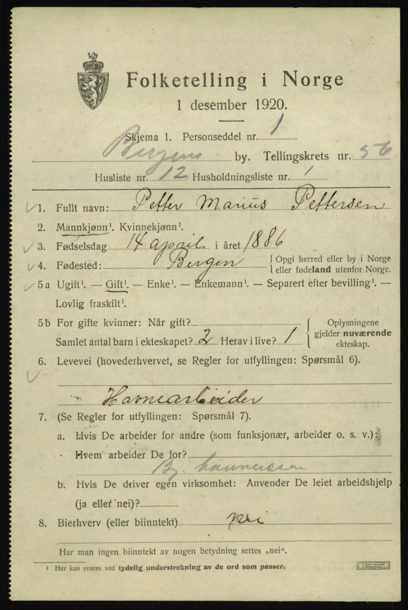 SAB, Folketelling 1920 for 1301 Bergen kjøpstad, 1920, s. 125194