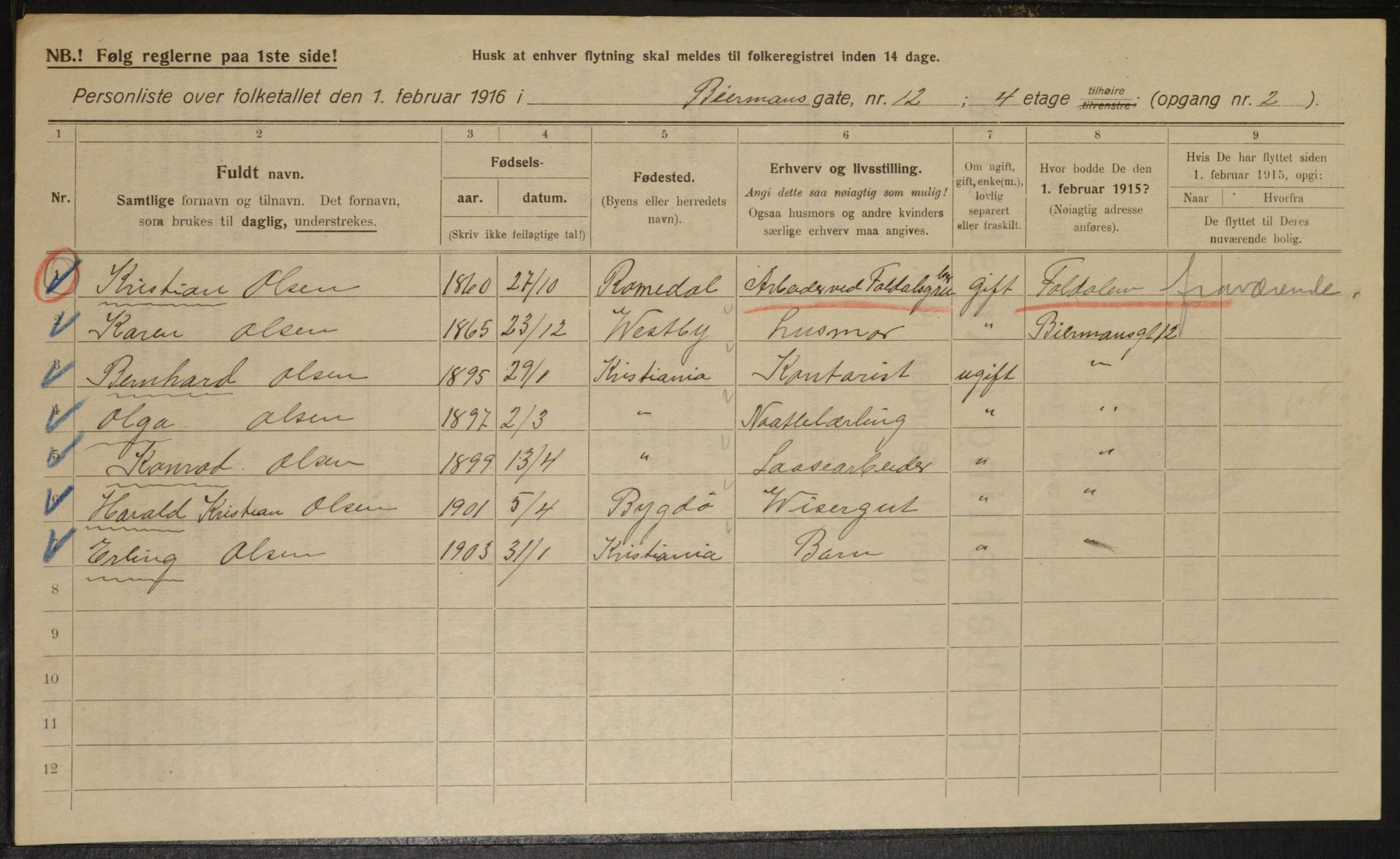 OBA, Kommunal folketelling 1.2.1916 for Kristiania, 1916, s. 4980