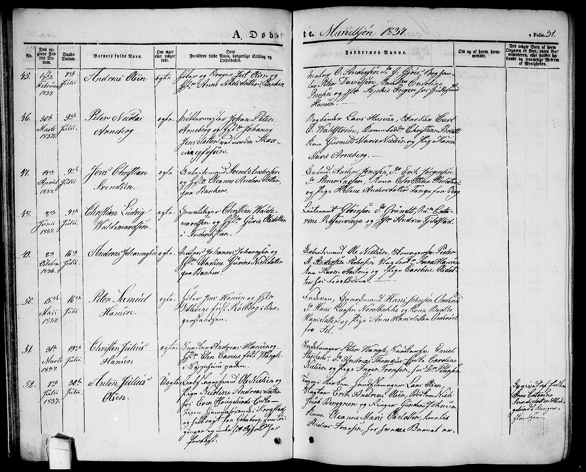 Halden prestekontor Kirkebøker, AV/SAO-A-10909/G/Ga/L0003: Klokkerbok nr. 3, 1834-1844, s. 31