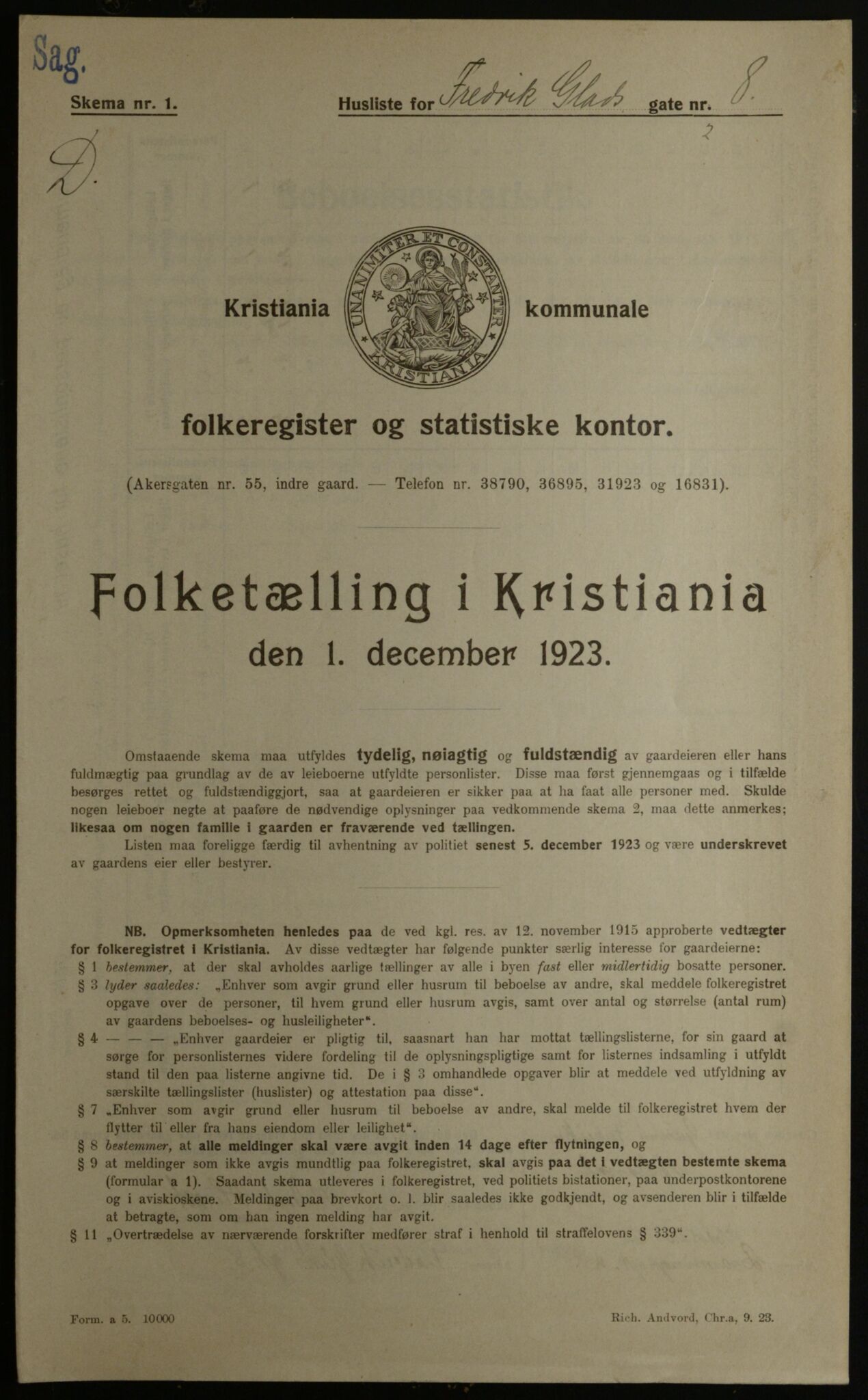 OBA, Kommunal folketelling 1.12.1923 for Kristiania, 1923, s. 29595
