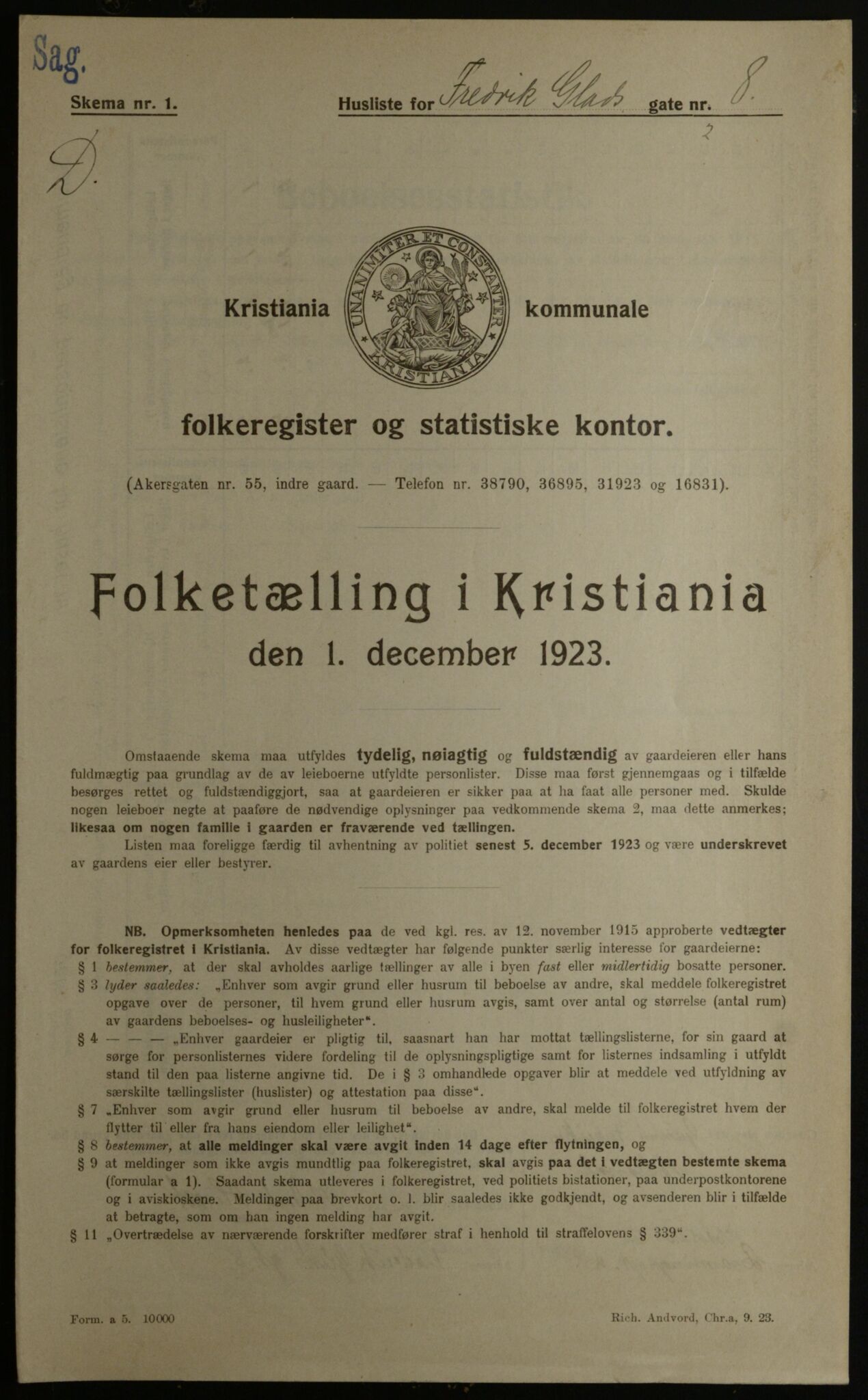 OBA, Kommunal folketelling 1.12.1923 for Kristiania, 1923, s. 29595