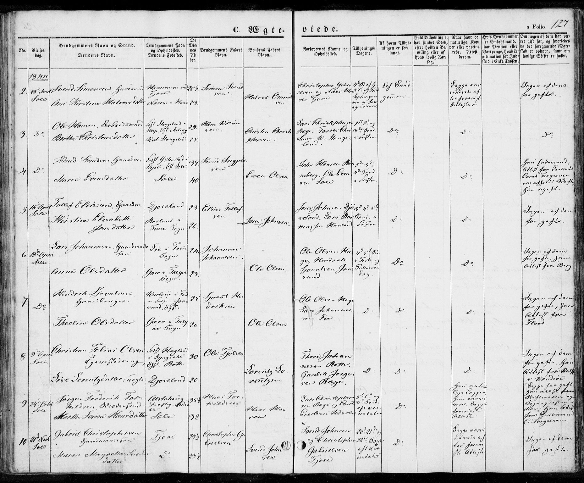 Håland sokneprestkontor, AV/SAST-A-101802/001/30BA/L0006: Ministerialbok nr. A 6, 1842-1853, s. 127